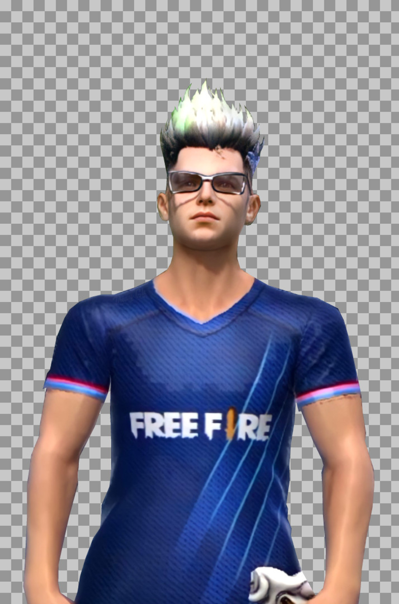 Free Fire Character PNG | Blue Jersey & Spiky Hair