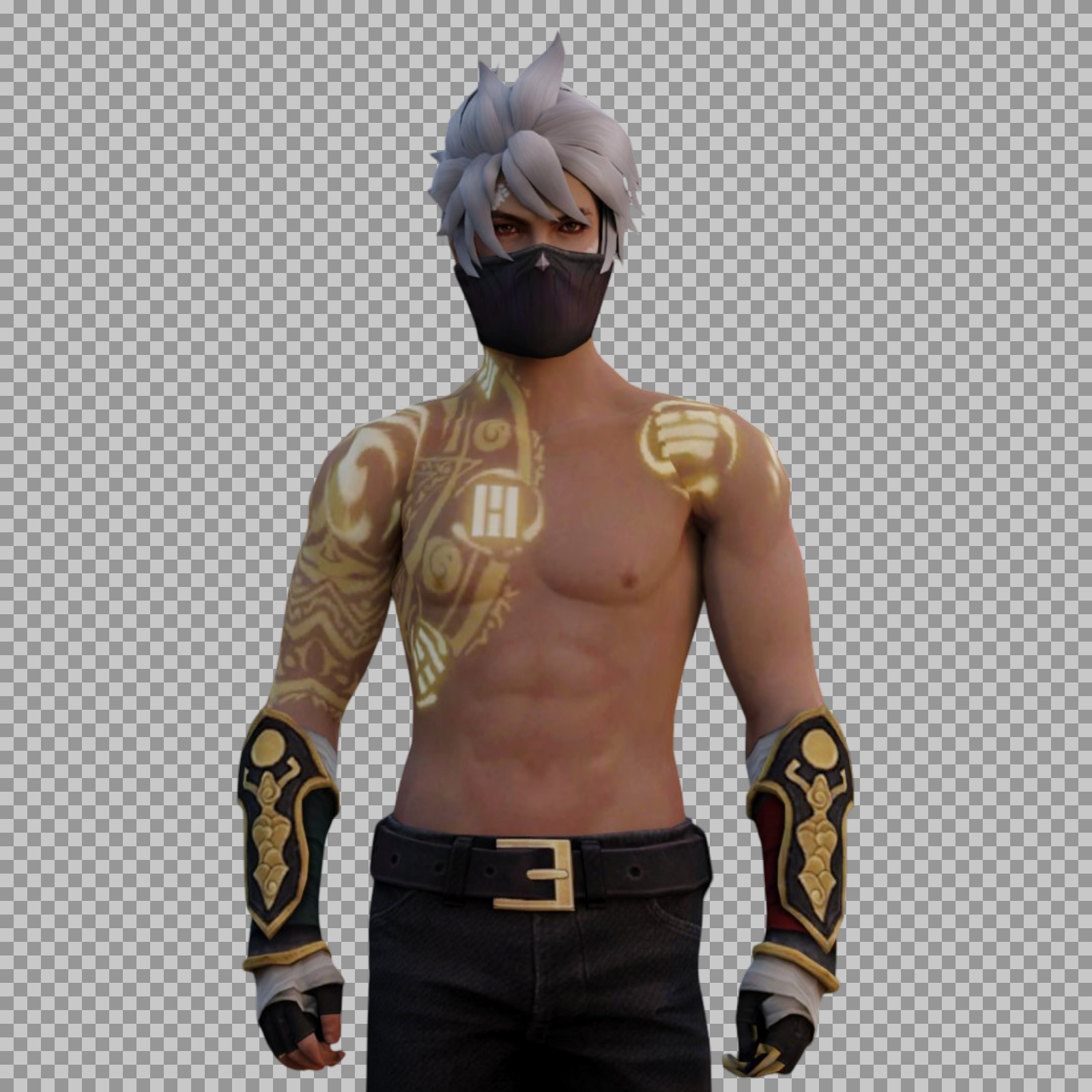 Masked Warrior | Glowing Golden Tattoos | Digital Game Character Art