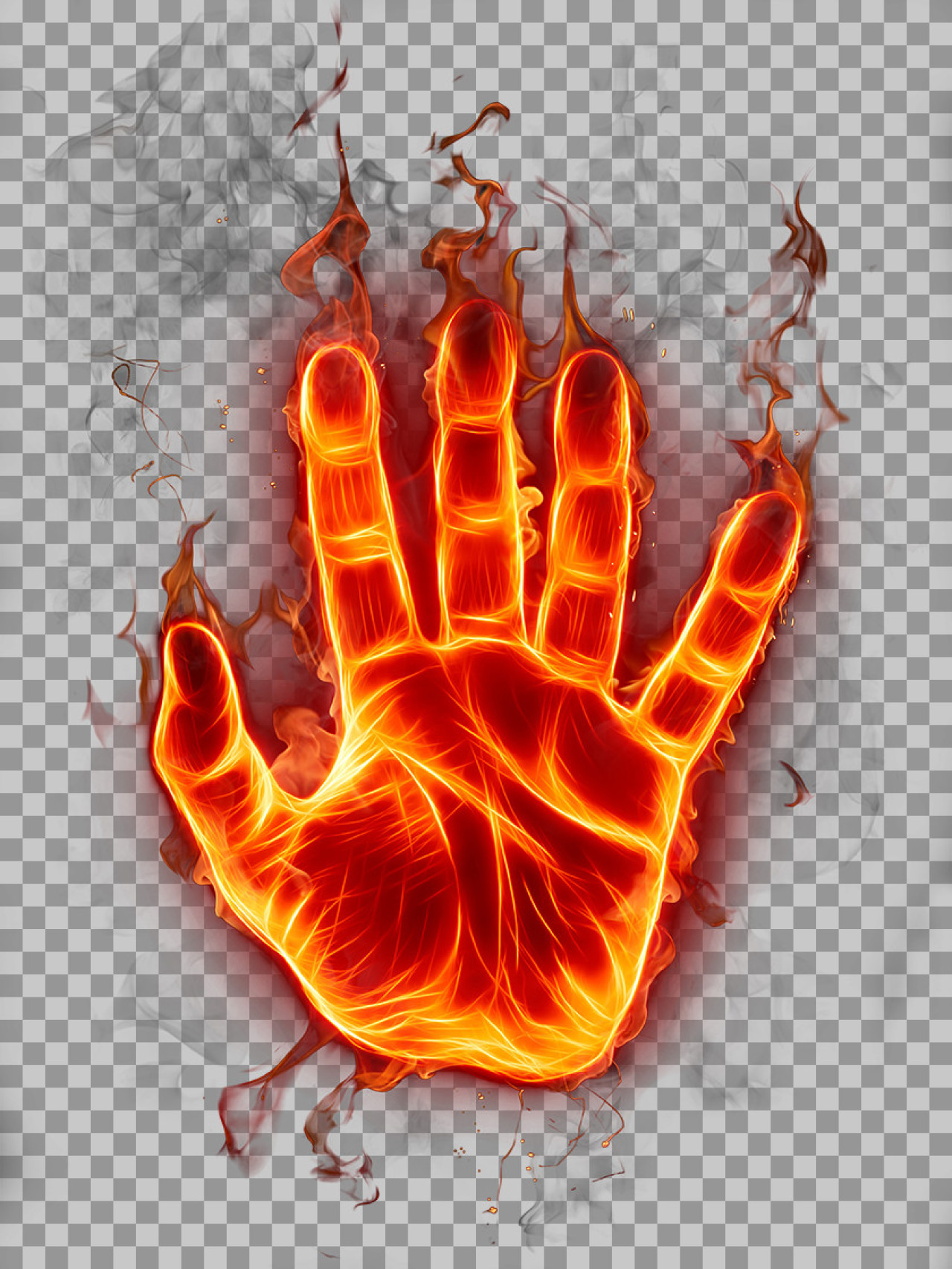 Fiery Hand PNG | Flaming Palm and Smoke Illustration