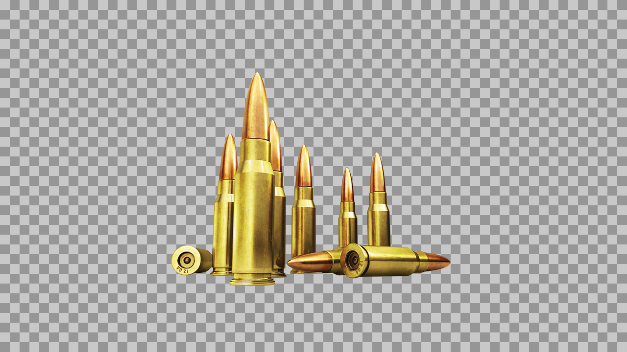 Realistic Rifle Bullets Group PNG | 3D Brass Ammunition Collection...
