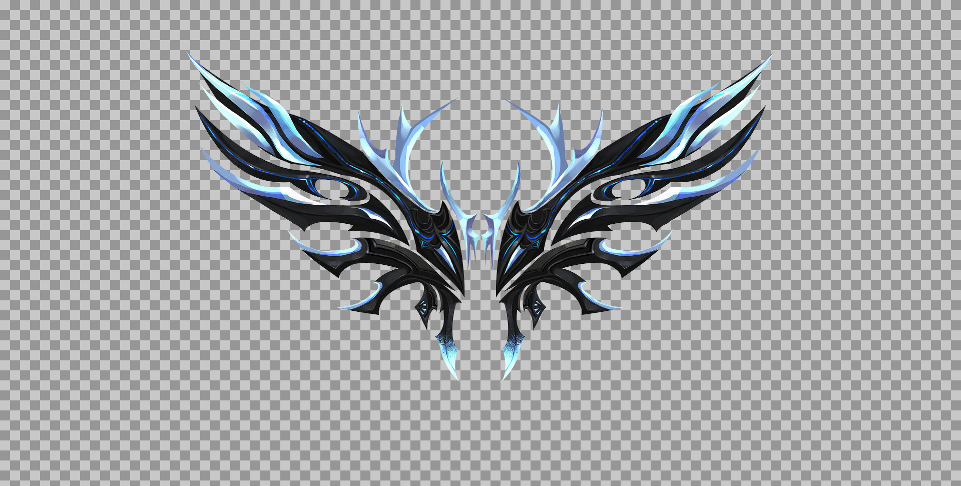 Futuristic Tribal Wings PNG | Blue & Black Cyber Gaming Asset