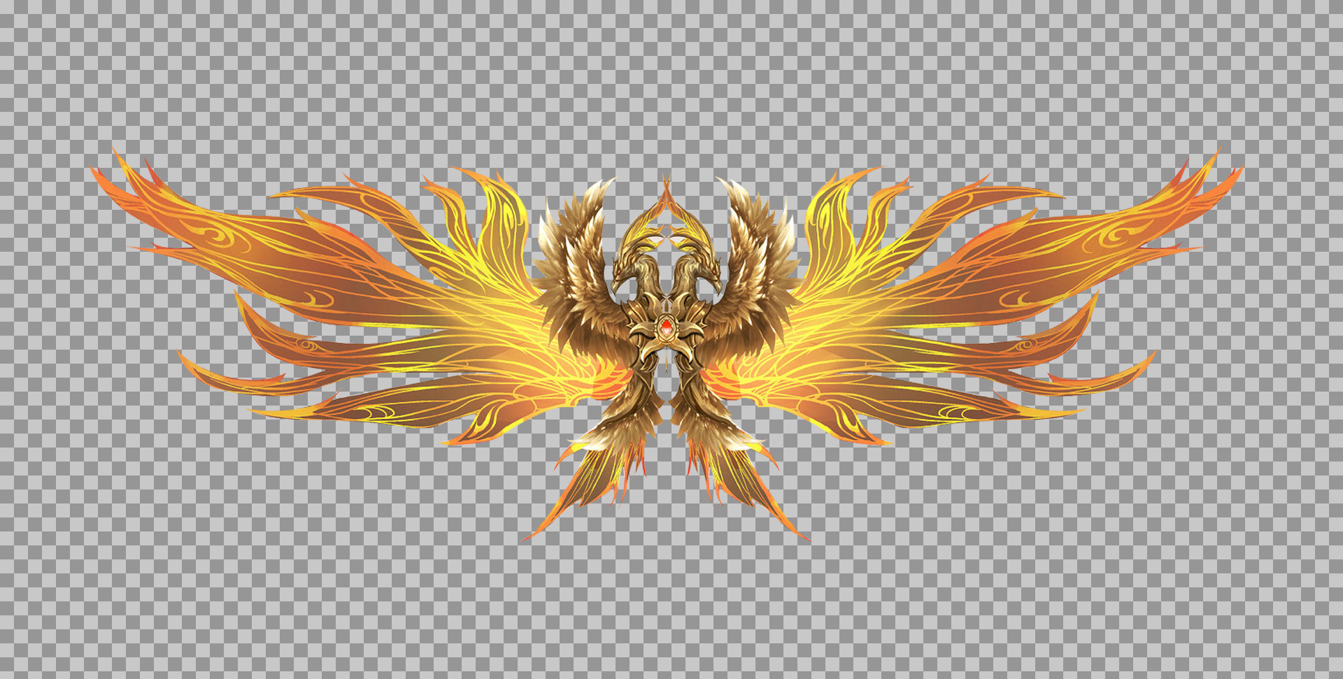 Golden Double-Headed Phoenix Winged Crest PNG