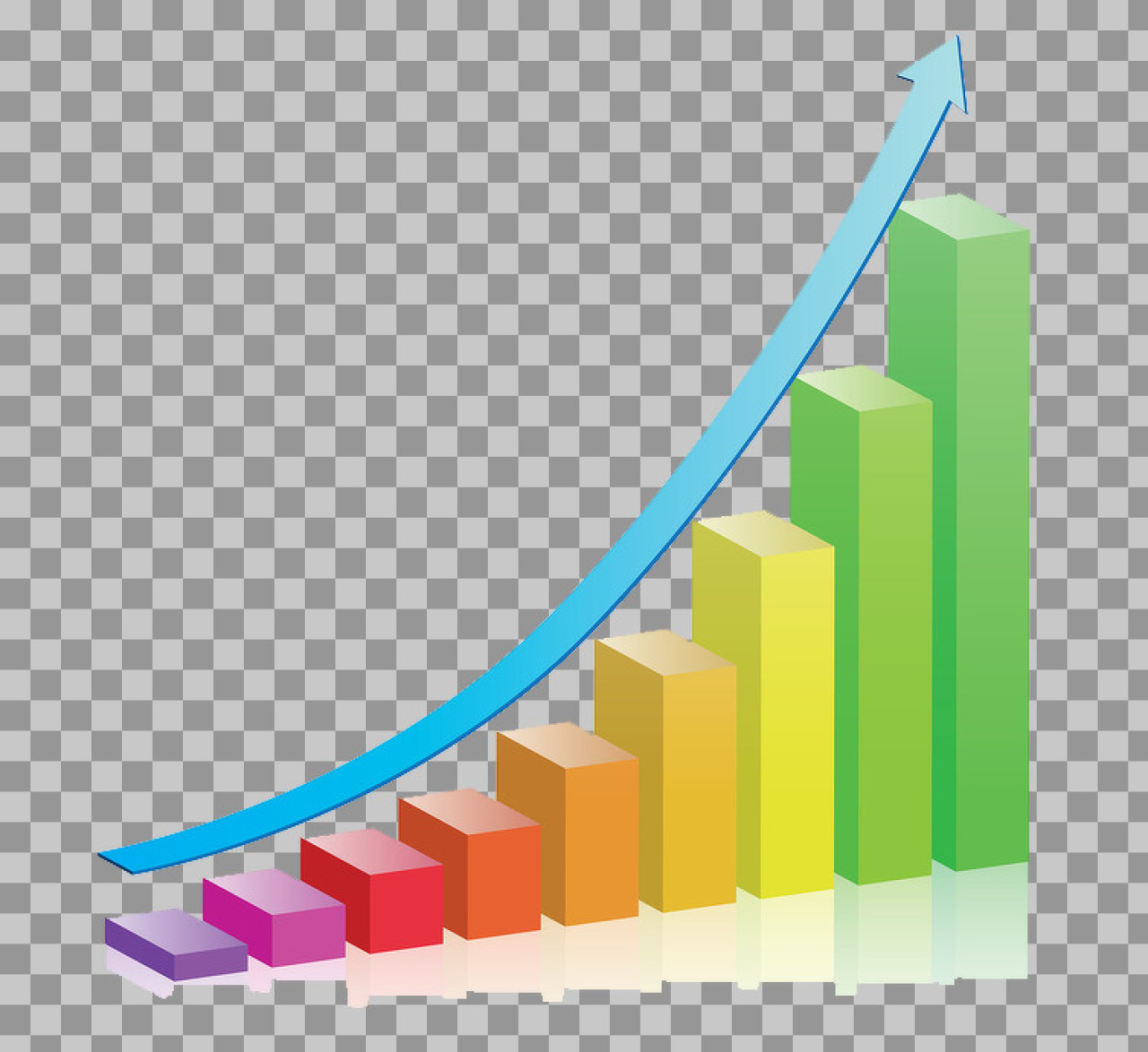 3D Growth Chart PNG - Colorful Bar Graph with Rising Arrow
