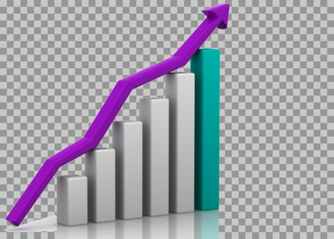 3D Rising Bar Chart PNG - Business Growth Graph with Purple Arrow