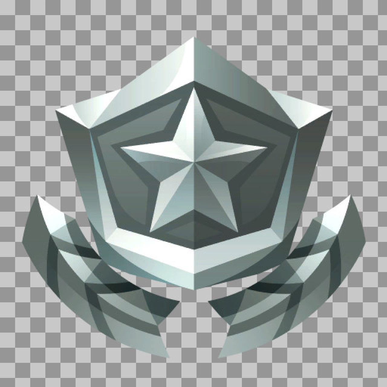 Silver Rank Badge PNG | 3D Metallic Star Shield Icon Download