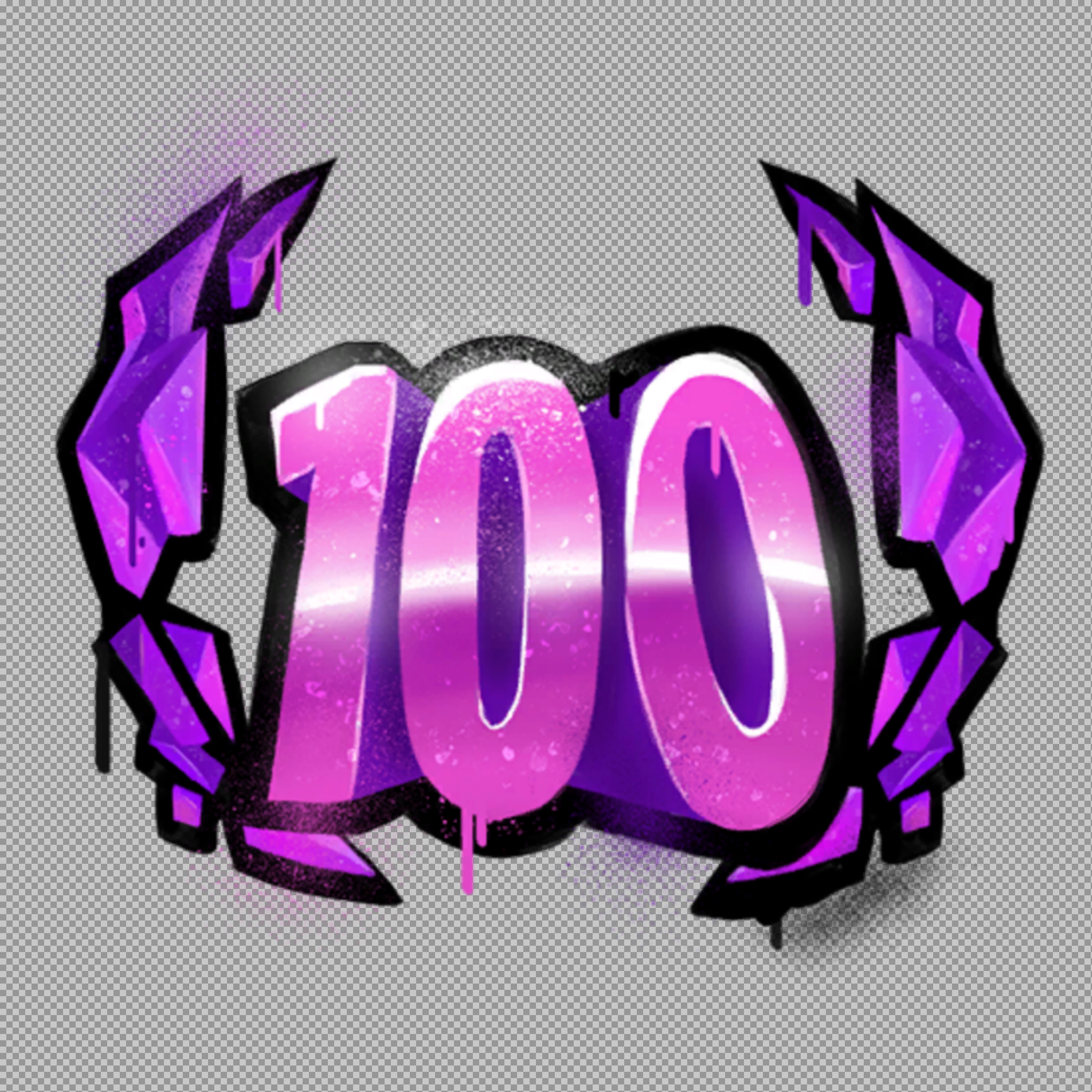 Purple Graffiti "100" PNG | Street Art Level Up Icon & Game Spray