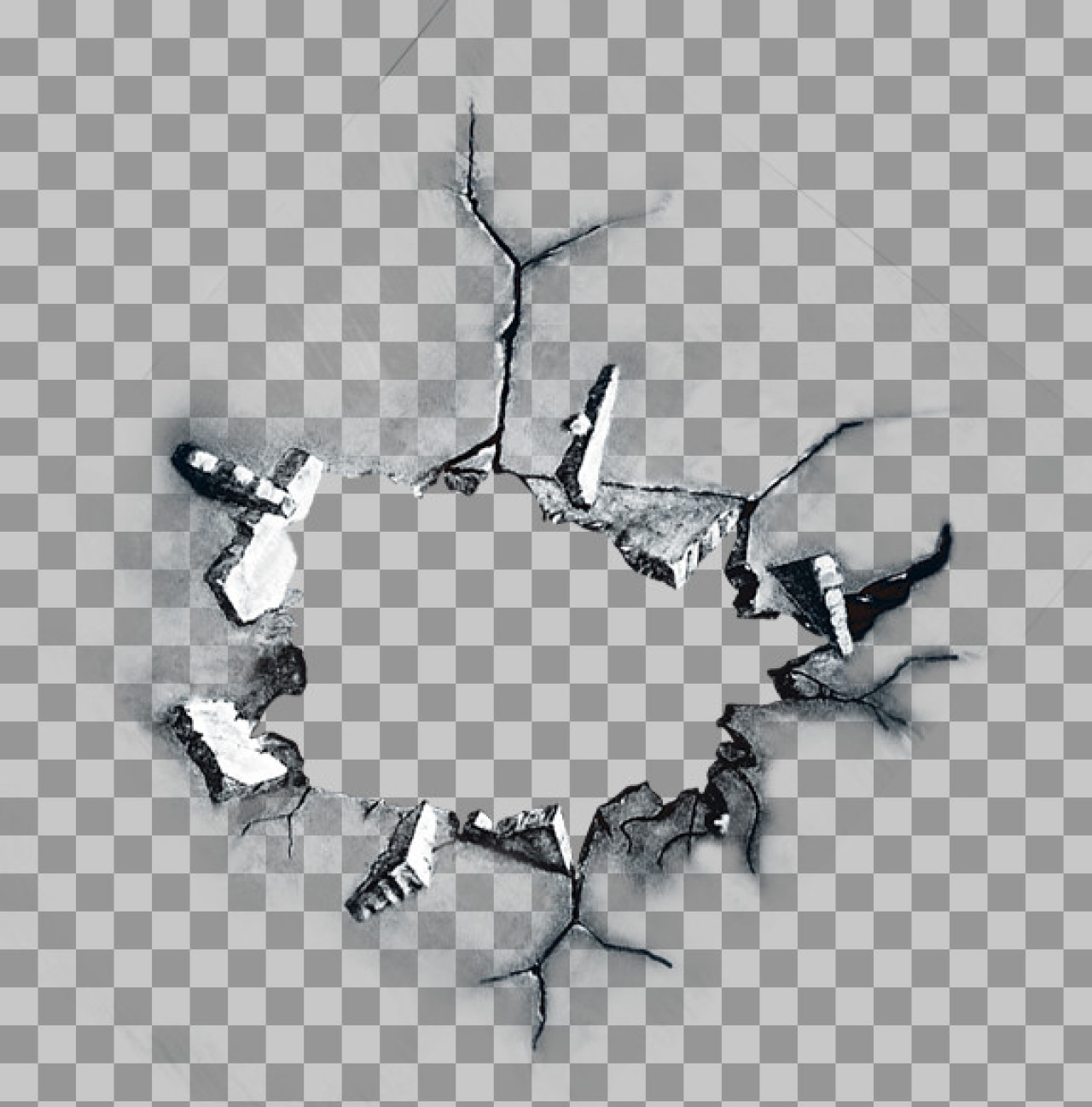 Smashed Wall Hole PNG - Realistic Broken Concrete Overlay