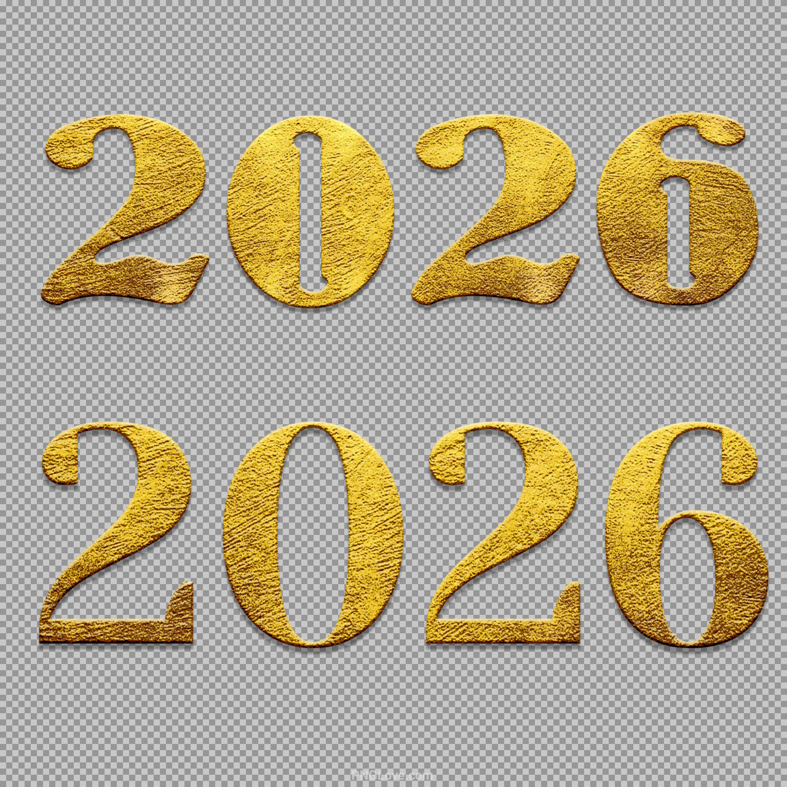 2026 Golden Text PNG | High-Quality 3D New Year Typography...