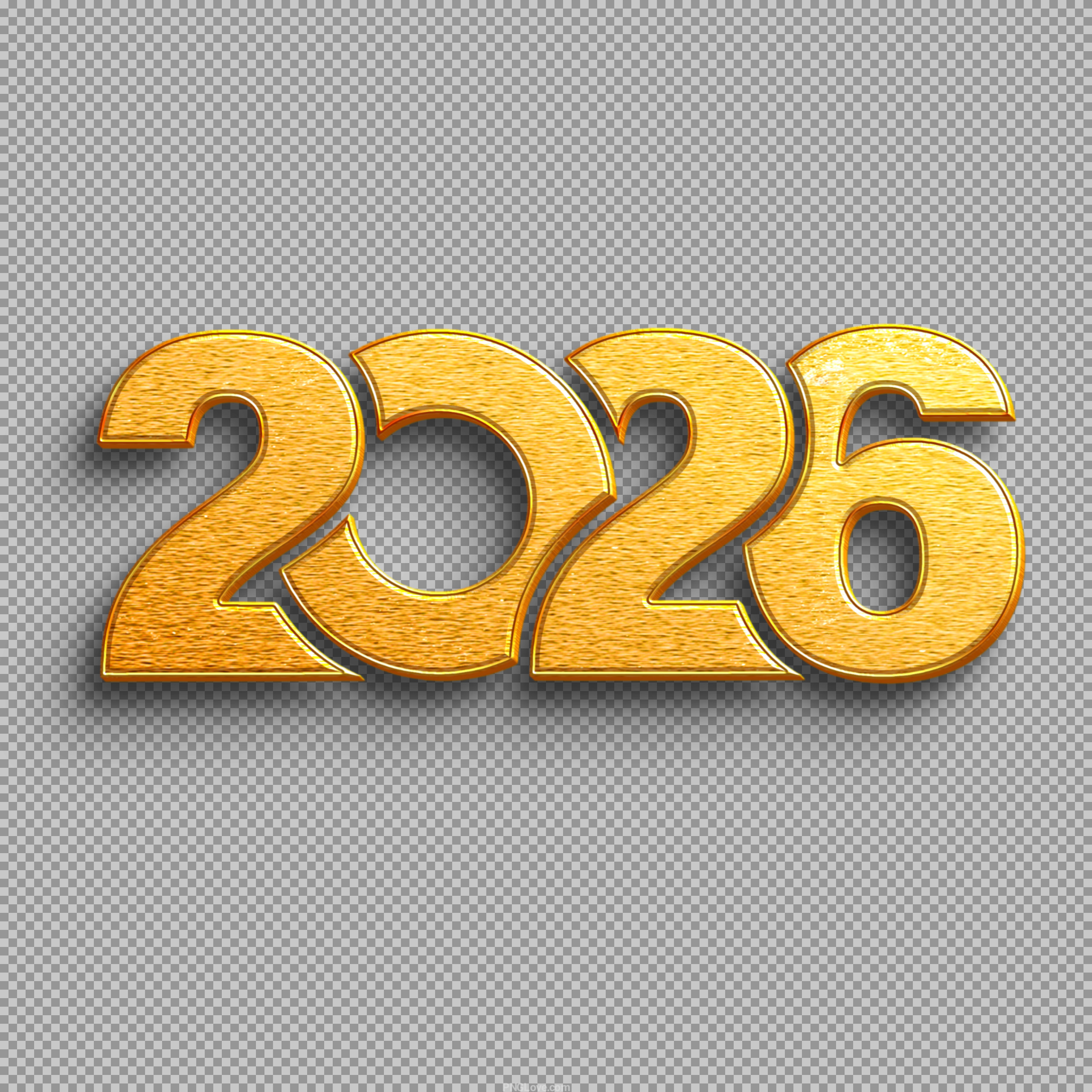 2026 Gold Text PNG - 3D Metallic Year Typography Download