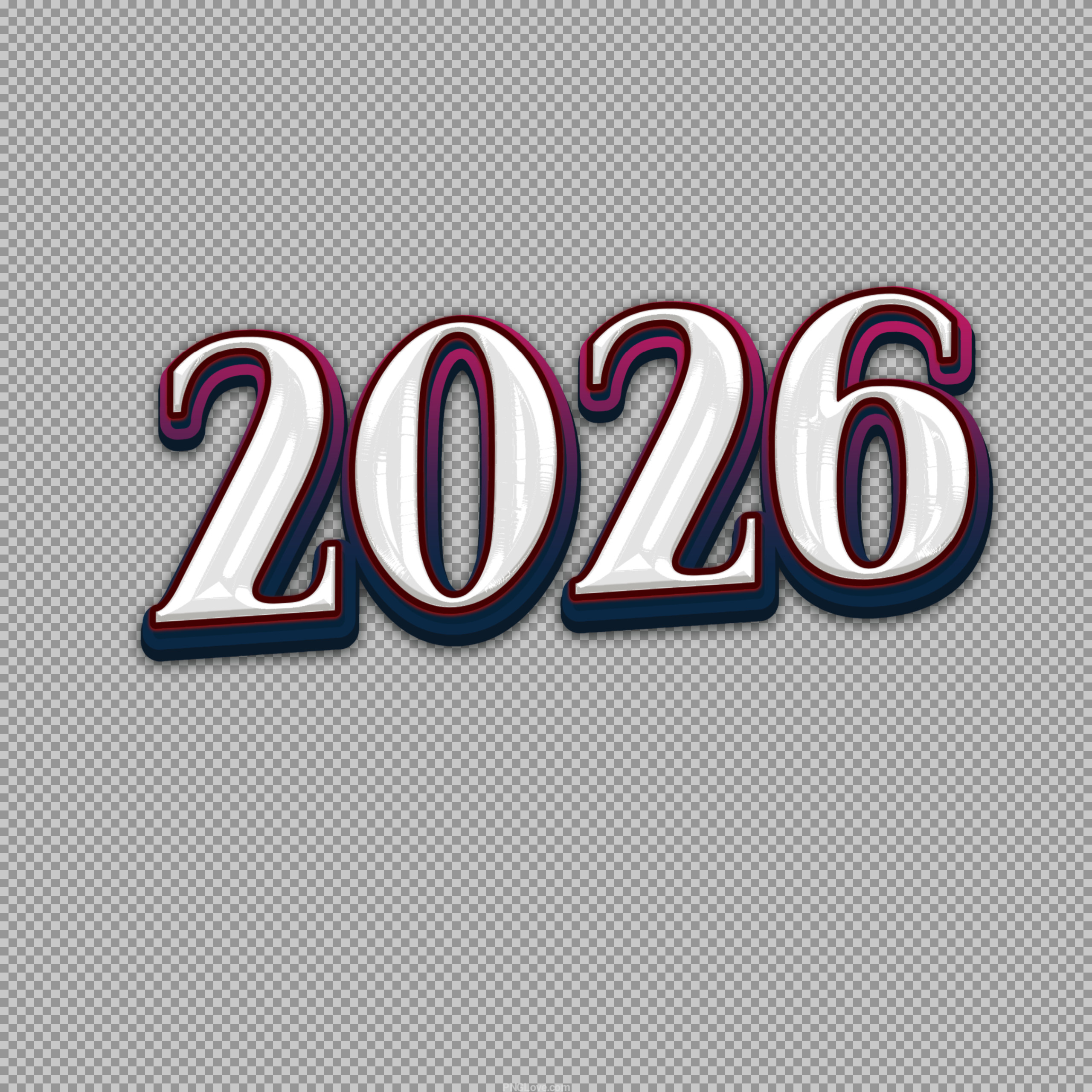 2026 White 3D Text PNG - Glossy Number Typography Download