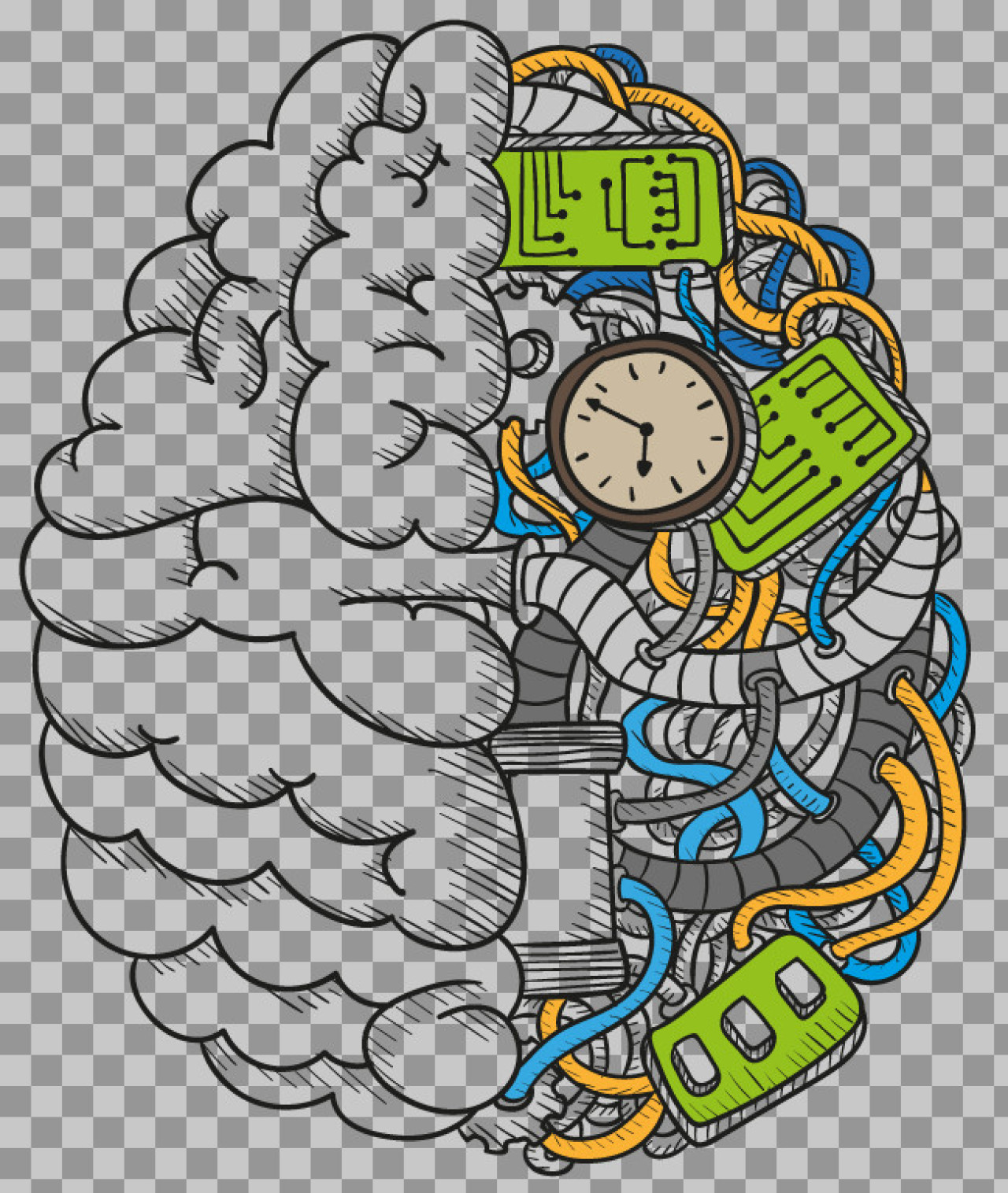 Cyborg Brain PNG | AI & Human-Machine Interface Illustration