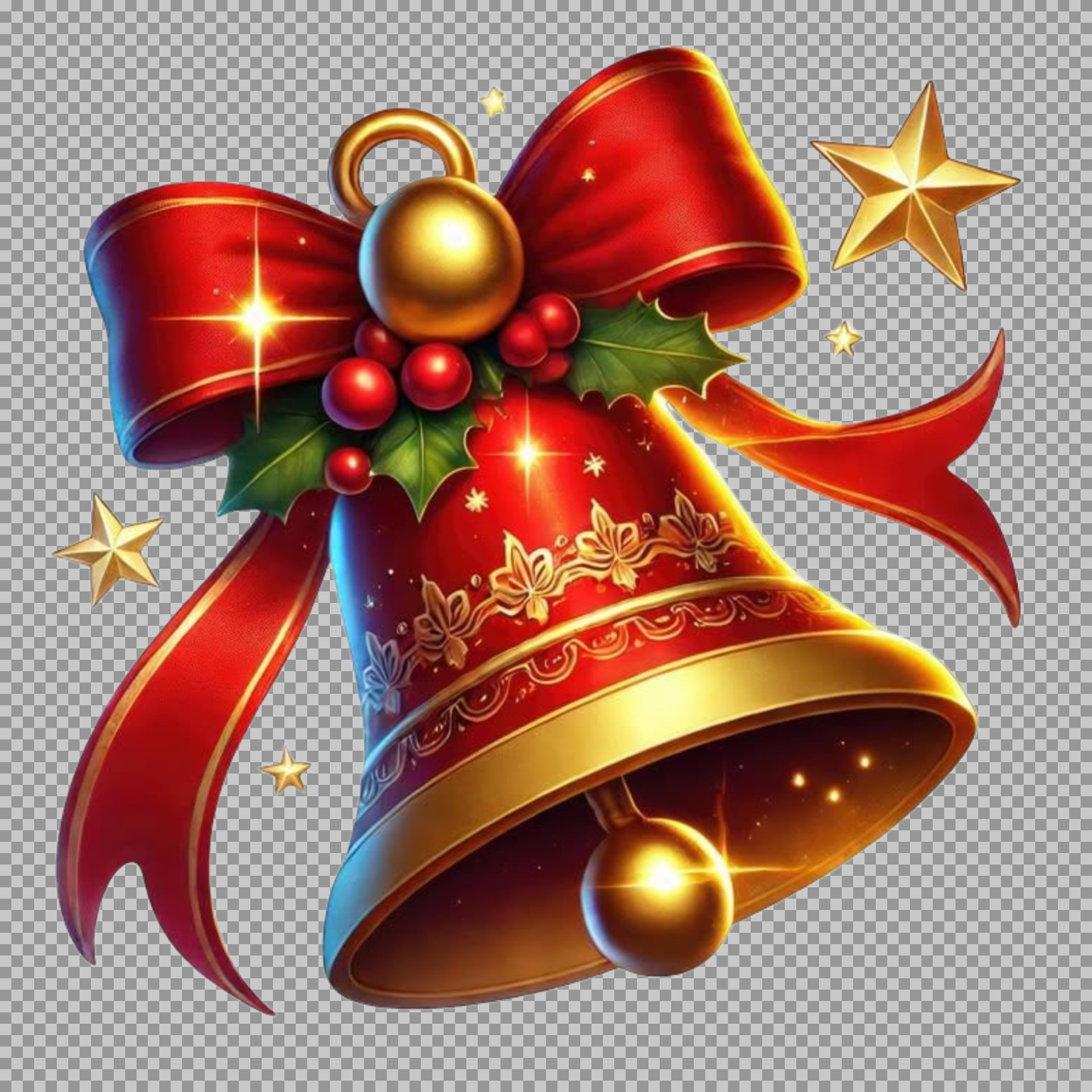 Red and Gold Christmas Bell PNG | Festive Holiday Illustration