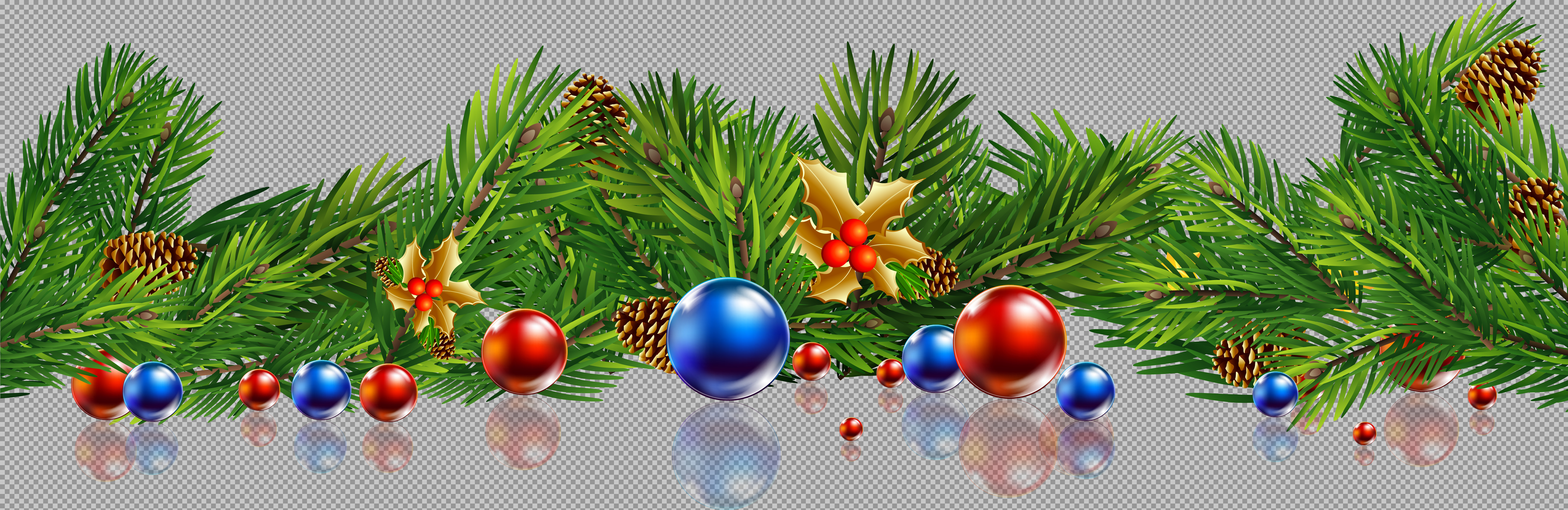 Christmas Garland PNG | Festive Pine & Ornament Border...