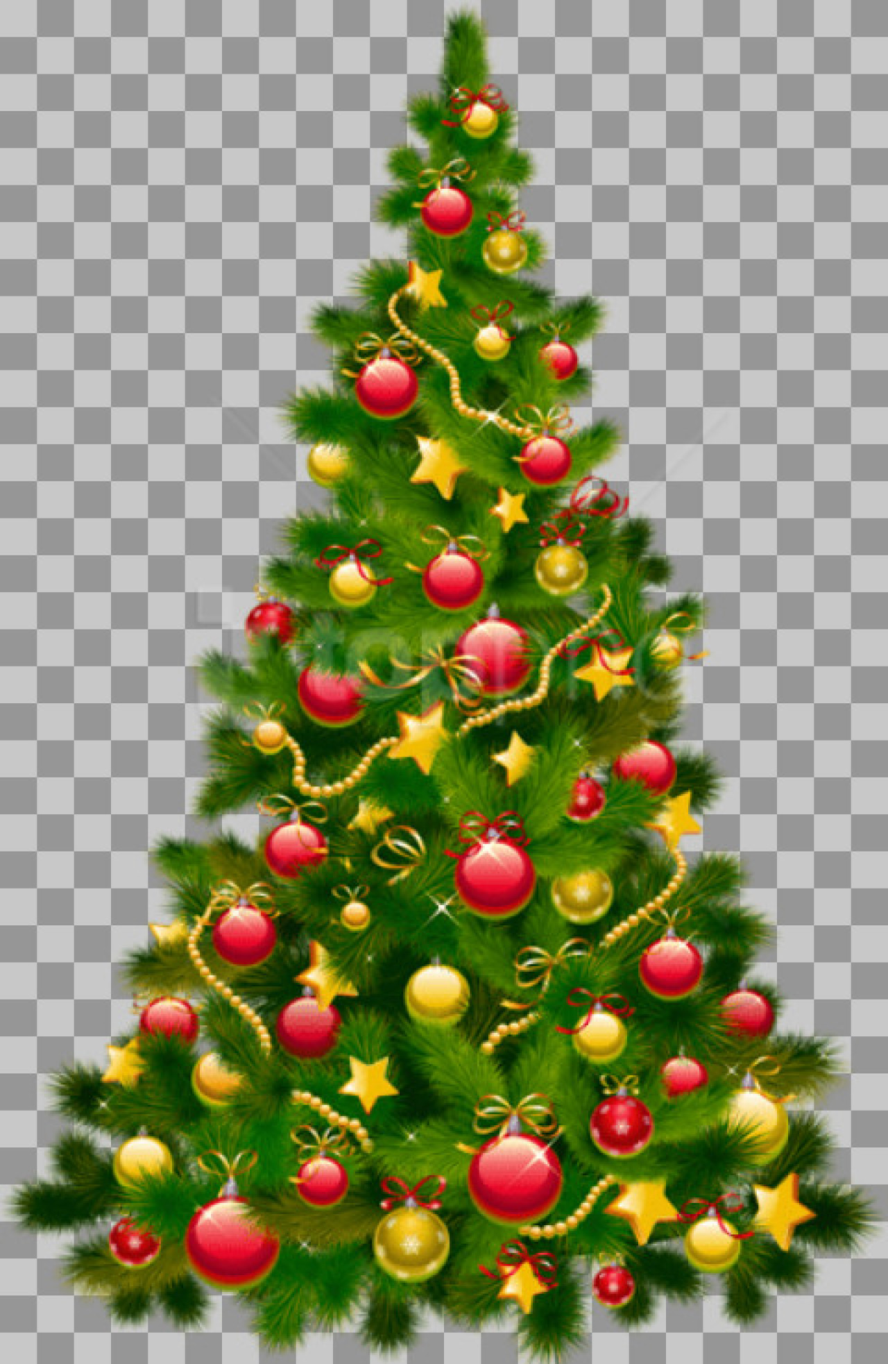 Decorated Christmas Tree PNG | Red & Gold Ornaments