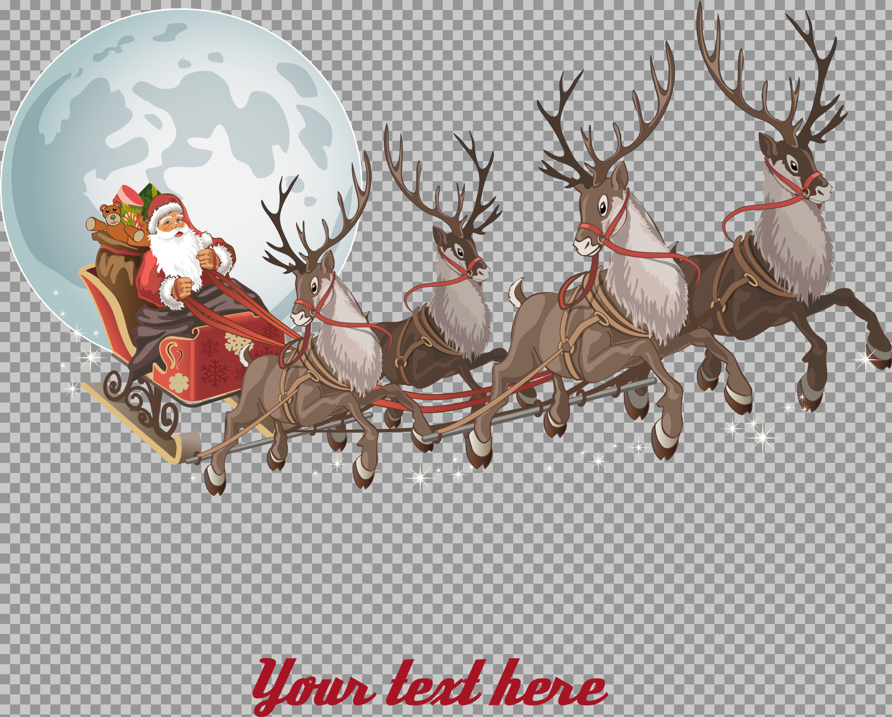 Santa & Reindeer Sleigh PNG | Customizable Christmas Clipart