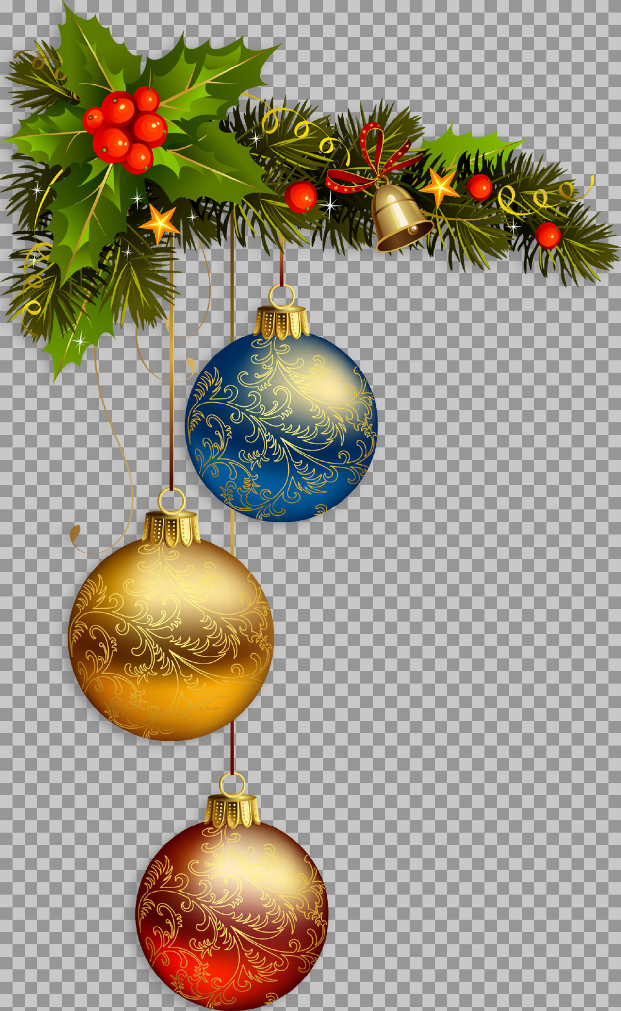 Hanging Christmas Ornaments PNG | Elegant Holiday Clip Art