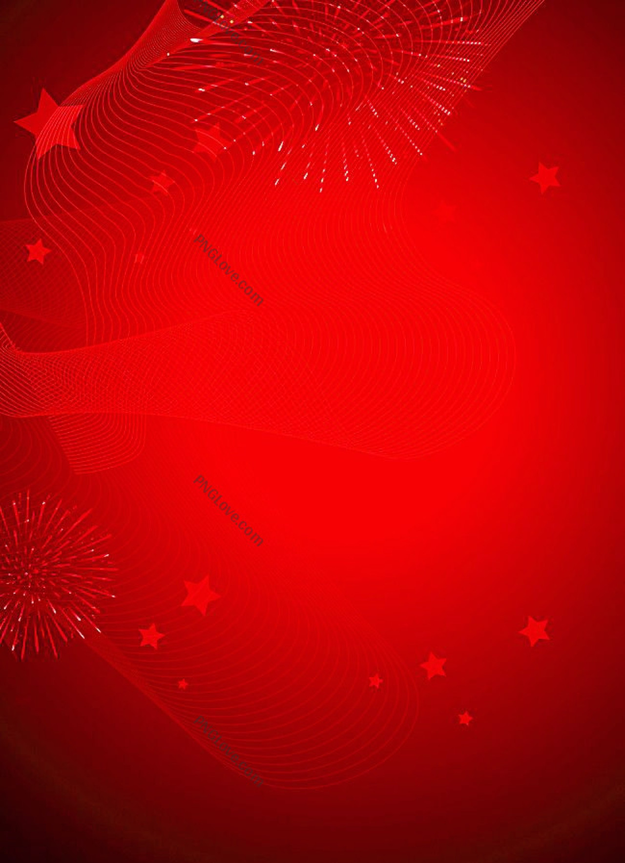 Festive Red Background with Fireworks and Stars | Free Vector