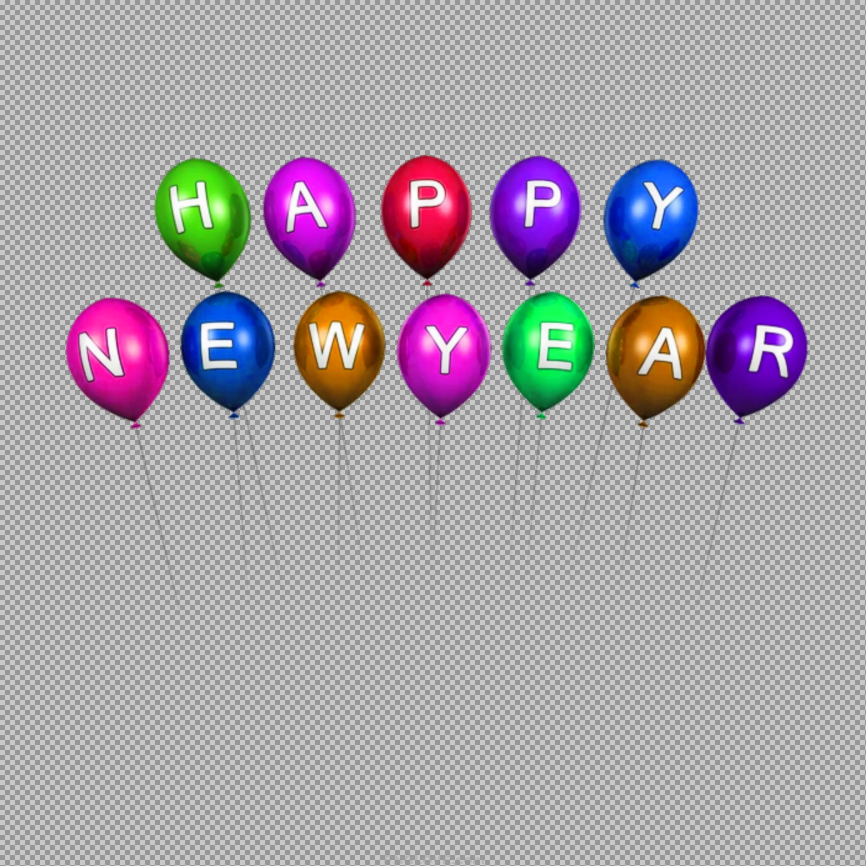 Happy New Year Balloons PNG - Colorful 3D Text Clipart | Free Download