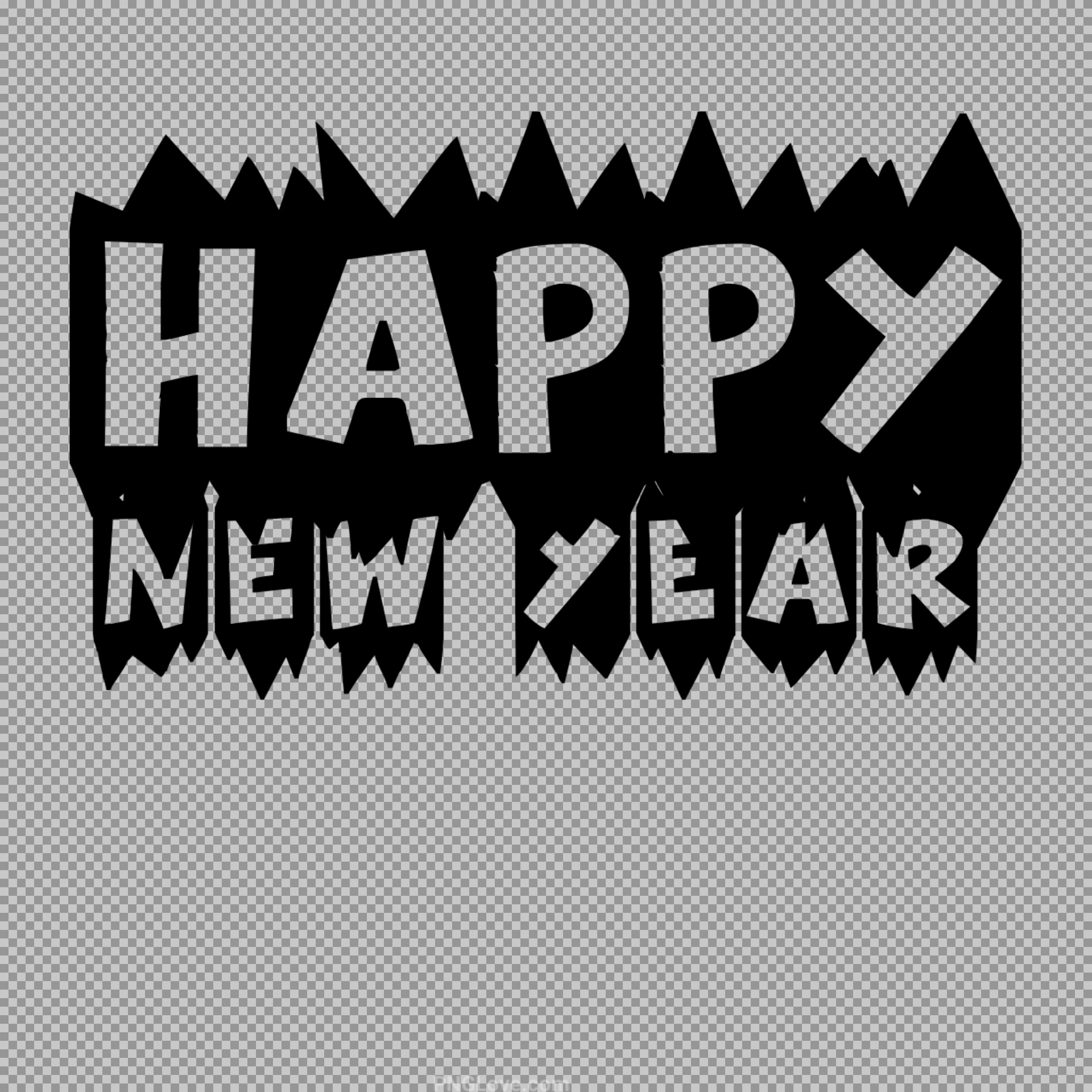 Black & White Happy New Year PNG - Bold Stencil Text Clipart