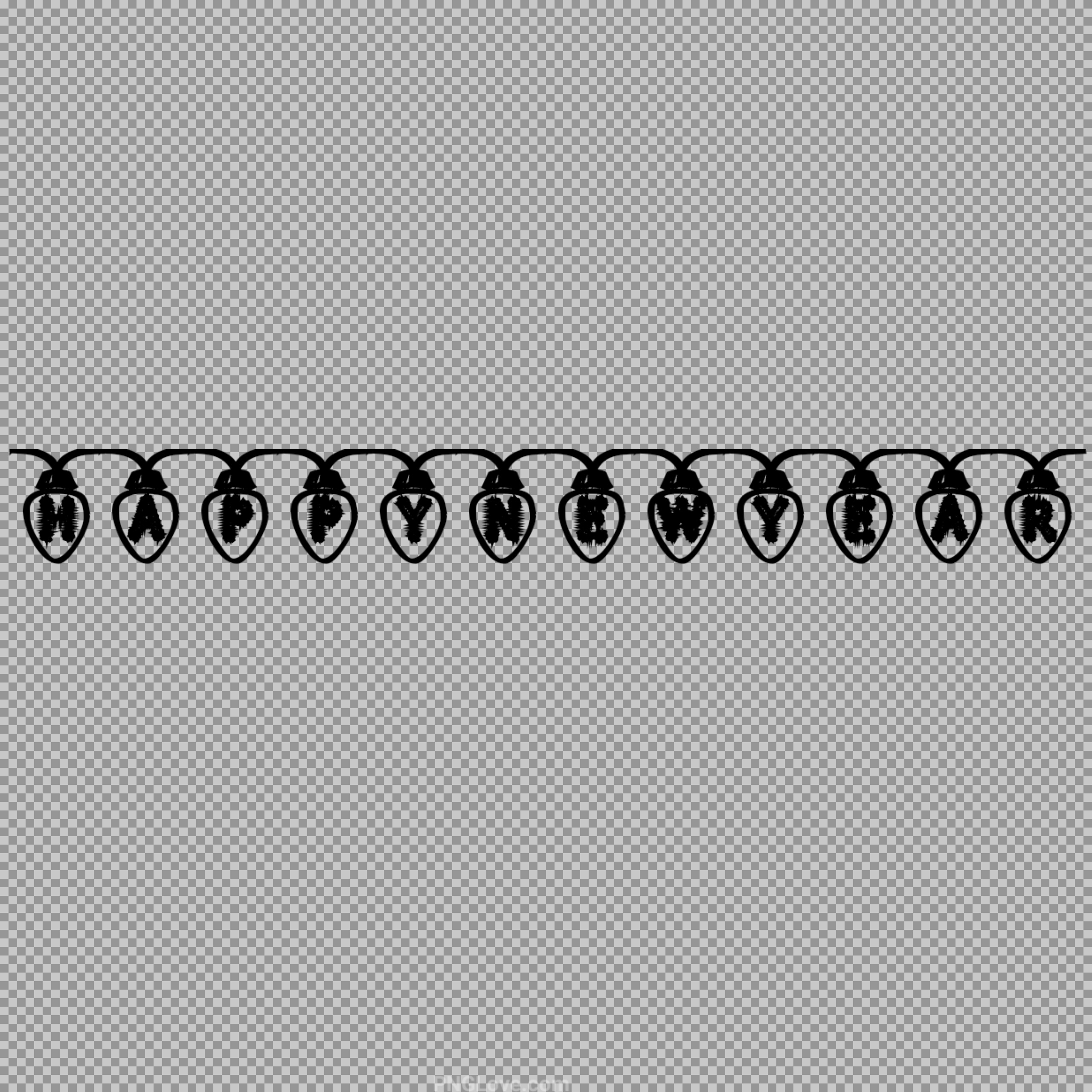 Happy New Year String Lights PNG - Black & White Banner Outline