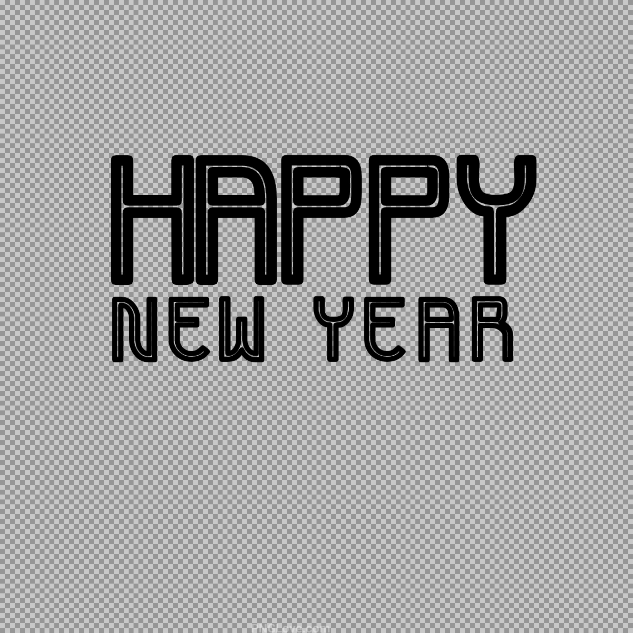 Happy New Year Outline Text PNG - Modern Black & White Typography