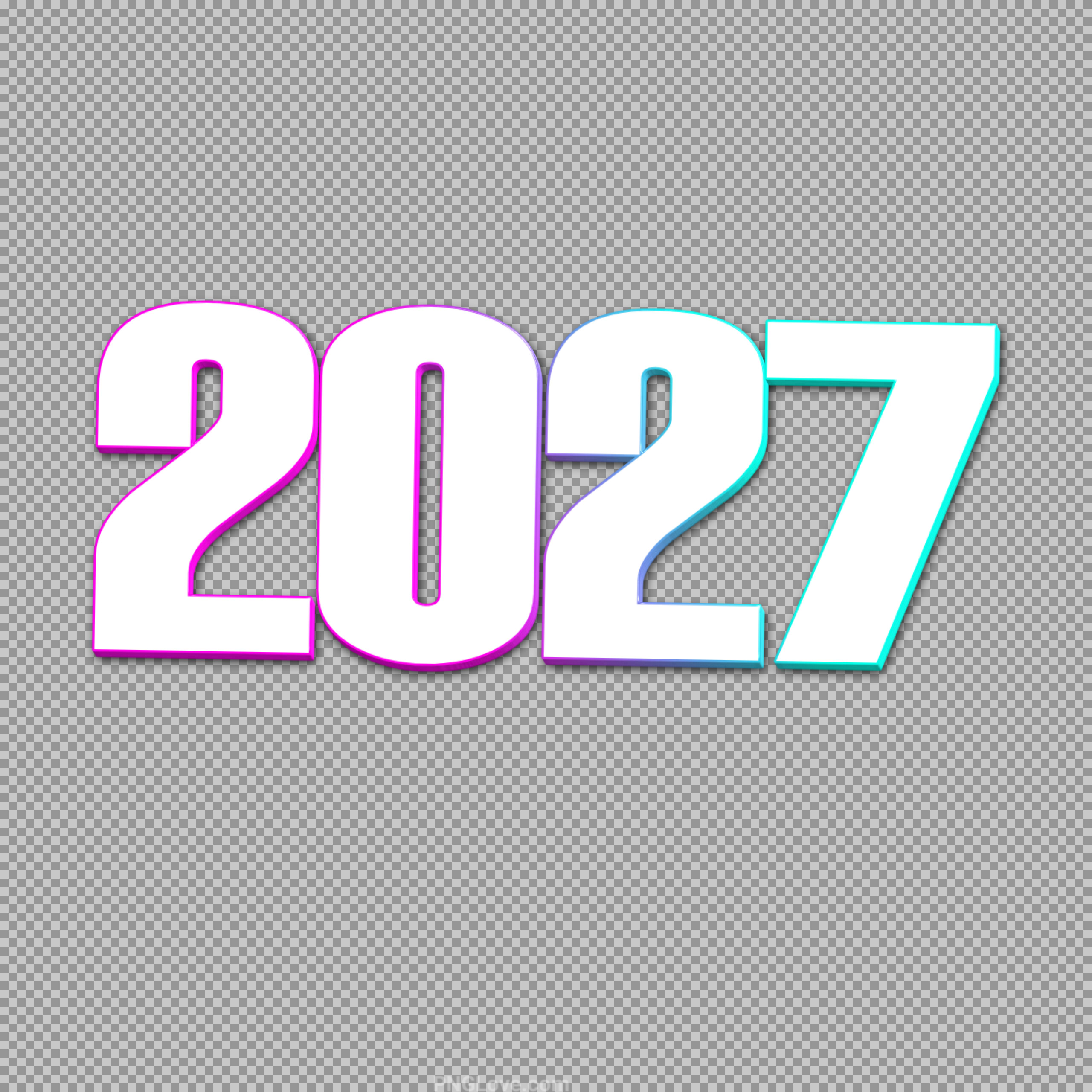 Vibrant 2027 3D Text PNG with Neon Effect | Free Download
