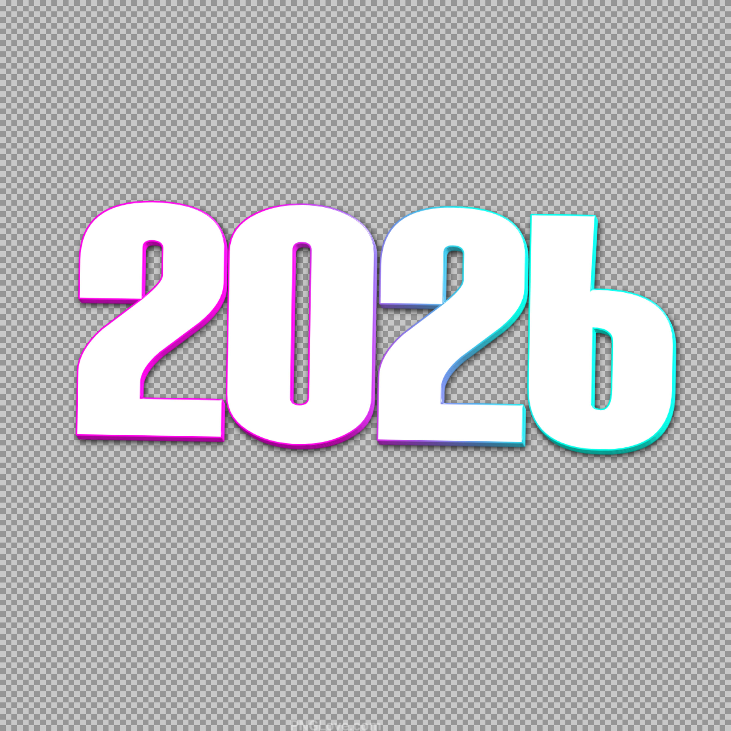 Stylish 2026 3D Text PNG with Neon Glow | Free Download