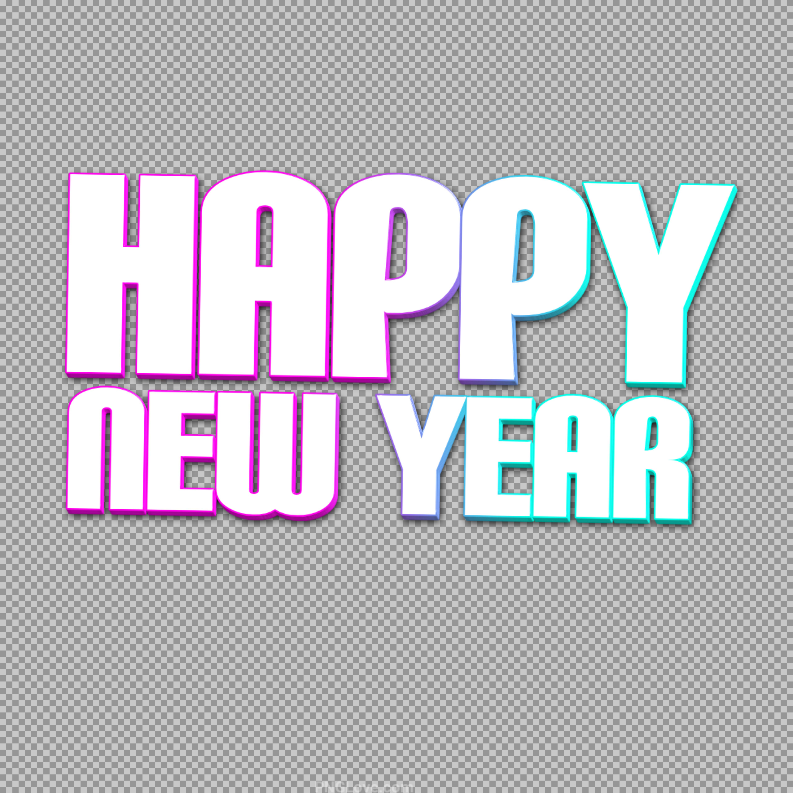 Happy New Year Neon 3D Text PNG | Free Download