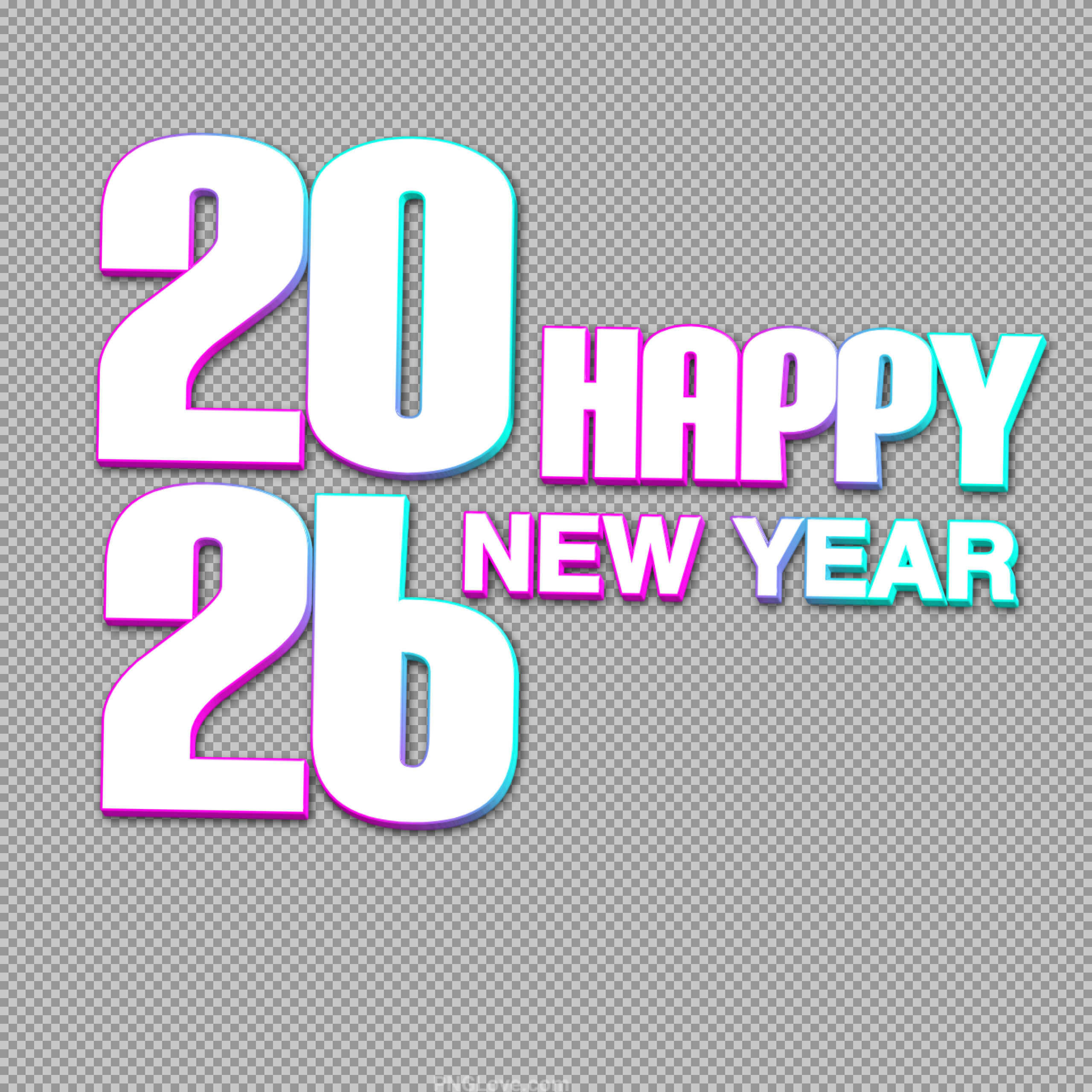 Happy New Year 2026 Neon Text PNG | Free Transparent Download