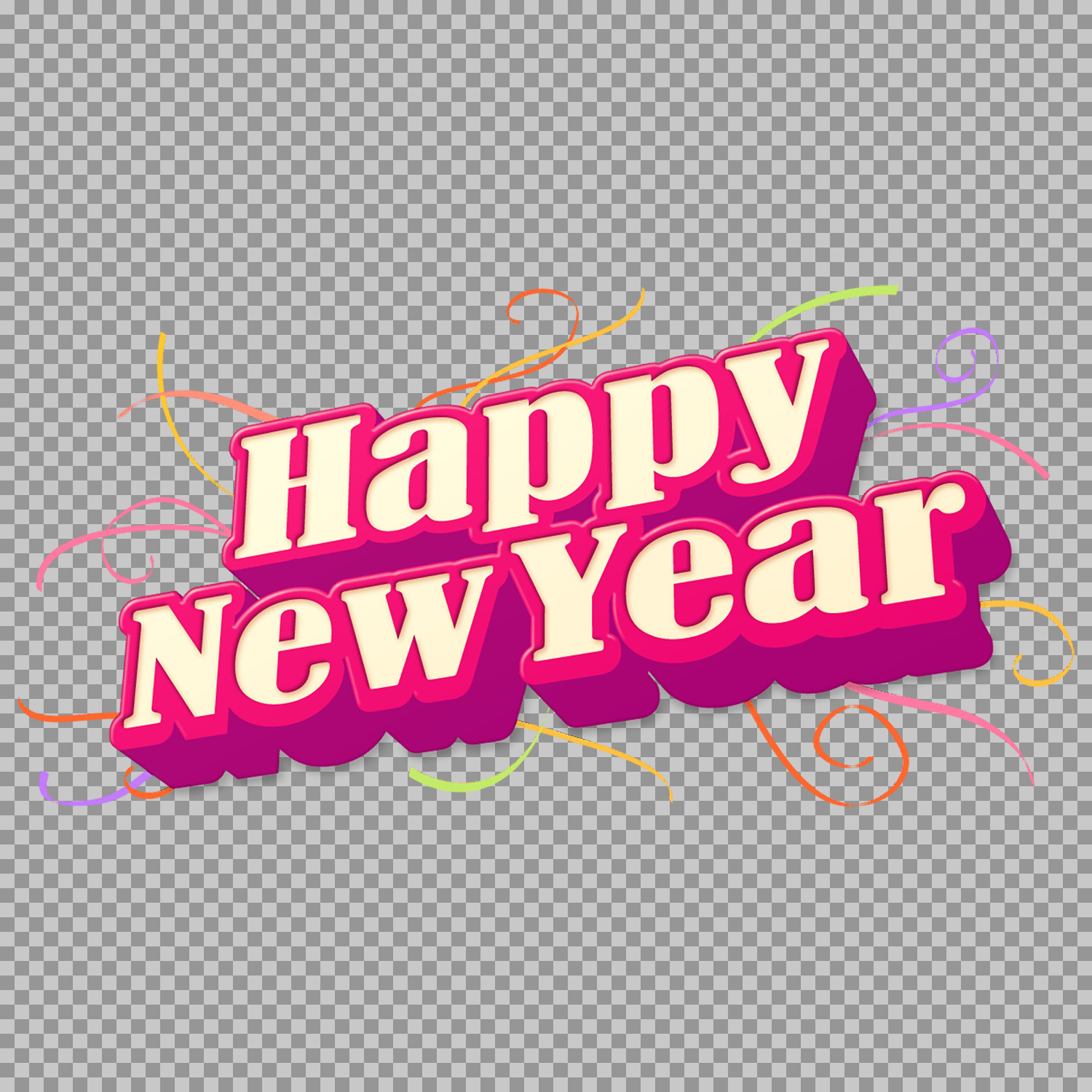 Happy New Year PNG with Colorful Pink Text | Free Transparent Download