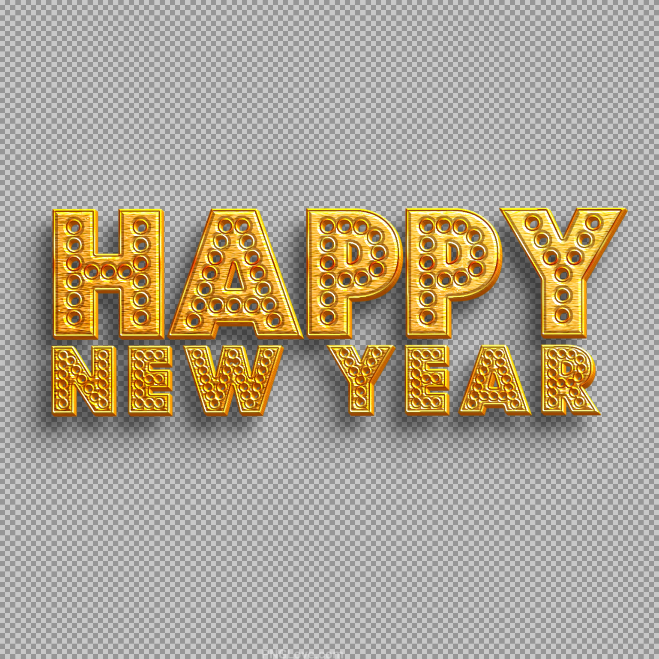 Happy New Year Gold Marquee PNG – Shiny 3D Text on Black...