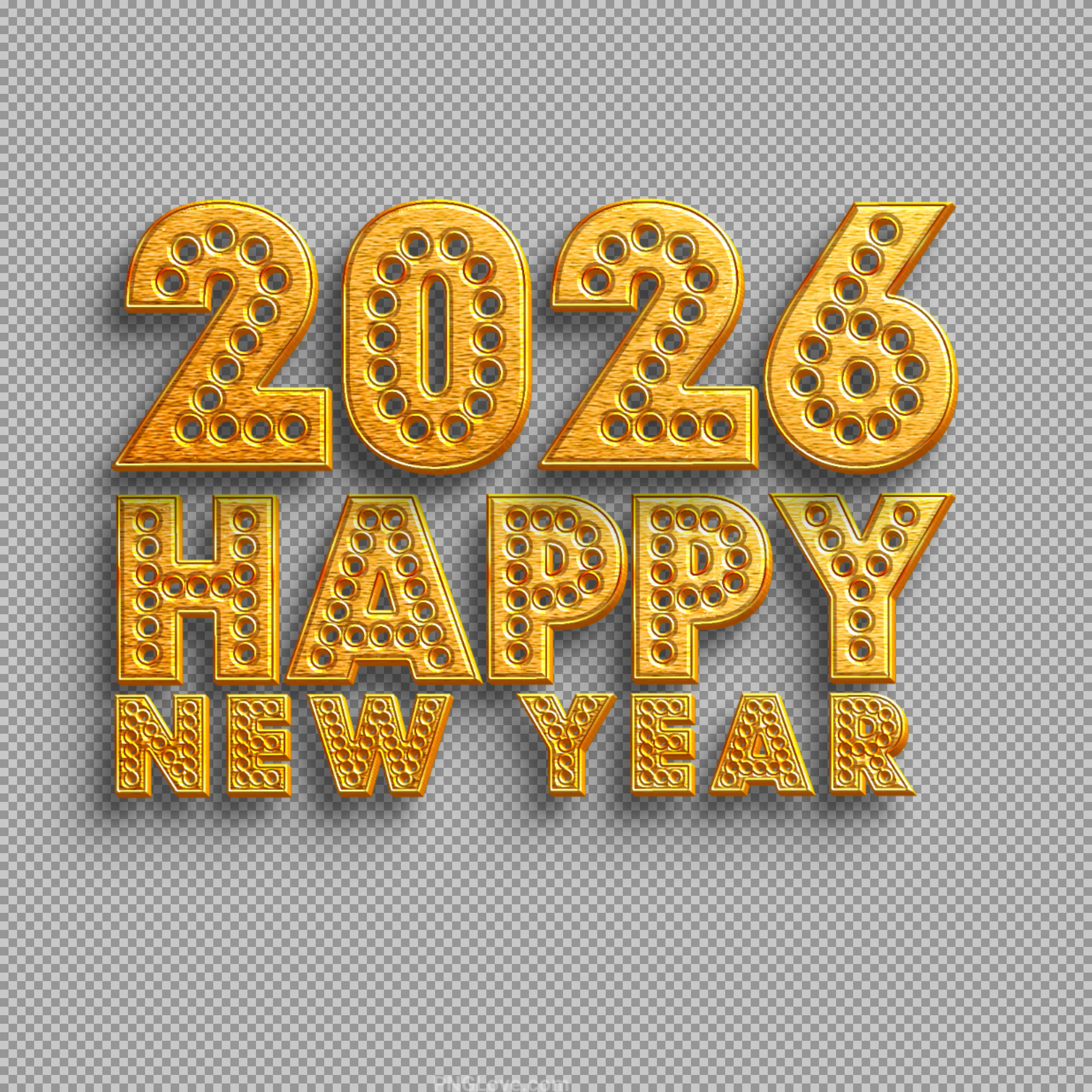 2026 Happy New Year Gold Text PNG – Shiny Marquee Design...