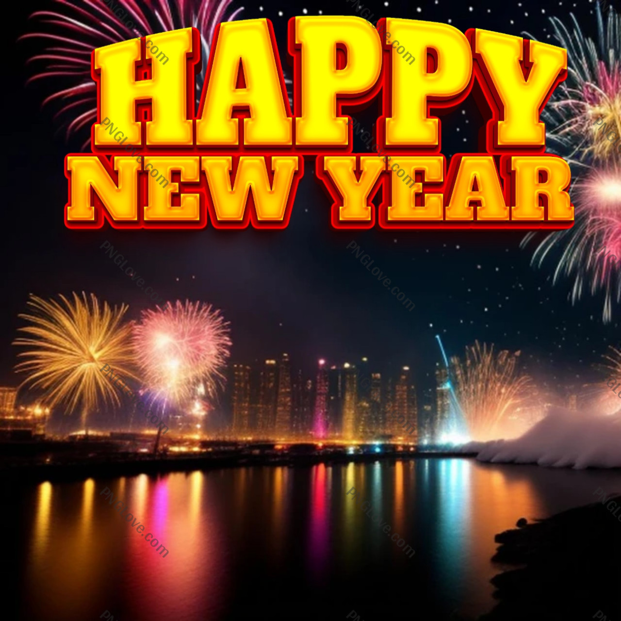Festive Happy New Year Image | Fireworks Over City Skyline