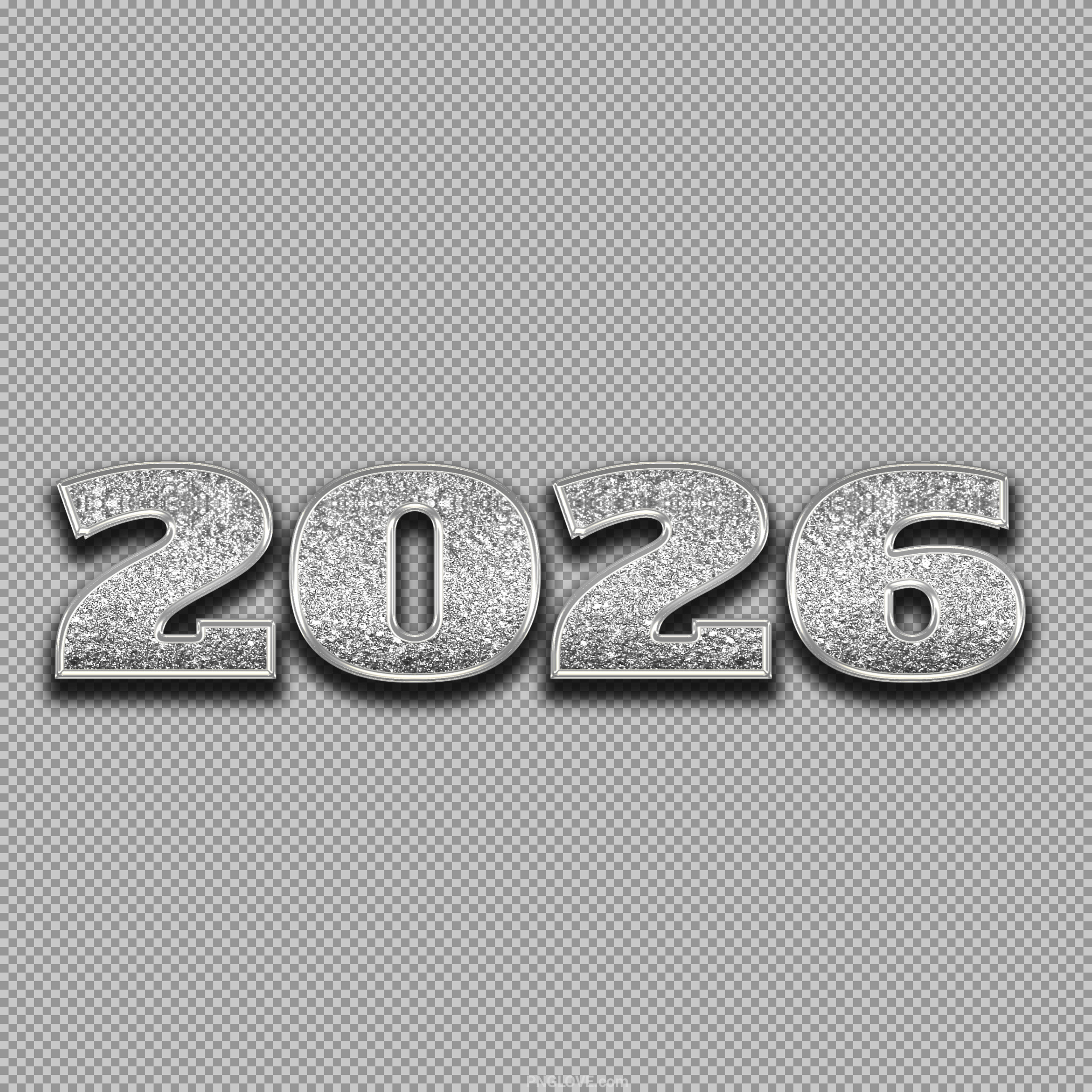 2026 Silver Glitter Numbers PNG | New Year 2026 Design