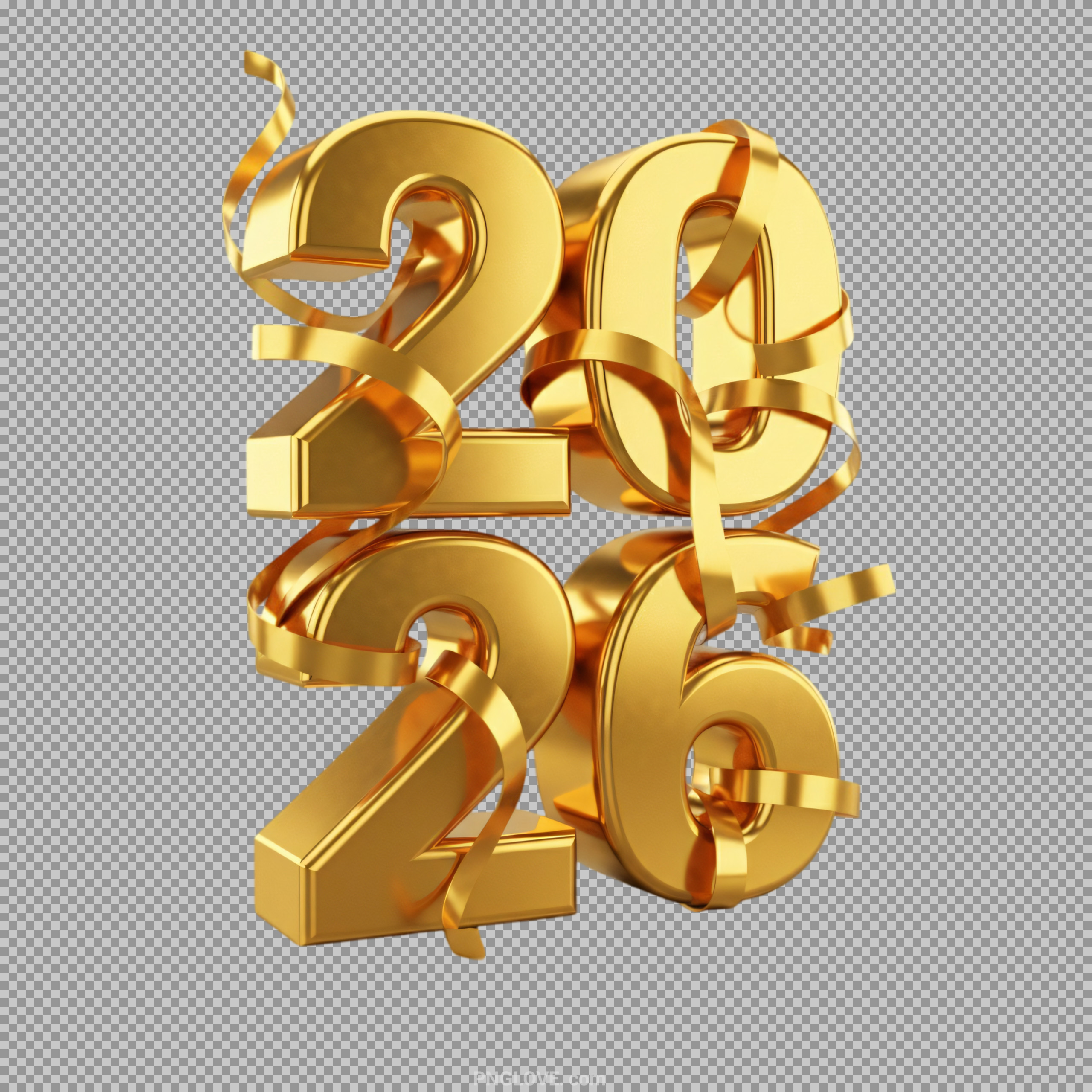 Free Golden 3D 2026 Text PNG | New Year Celebration Graphic
