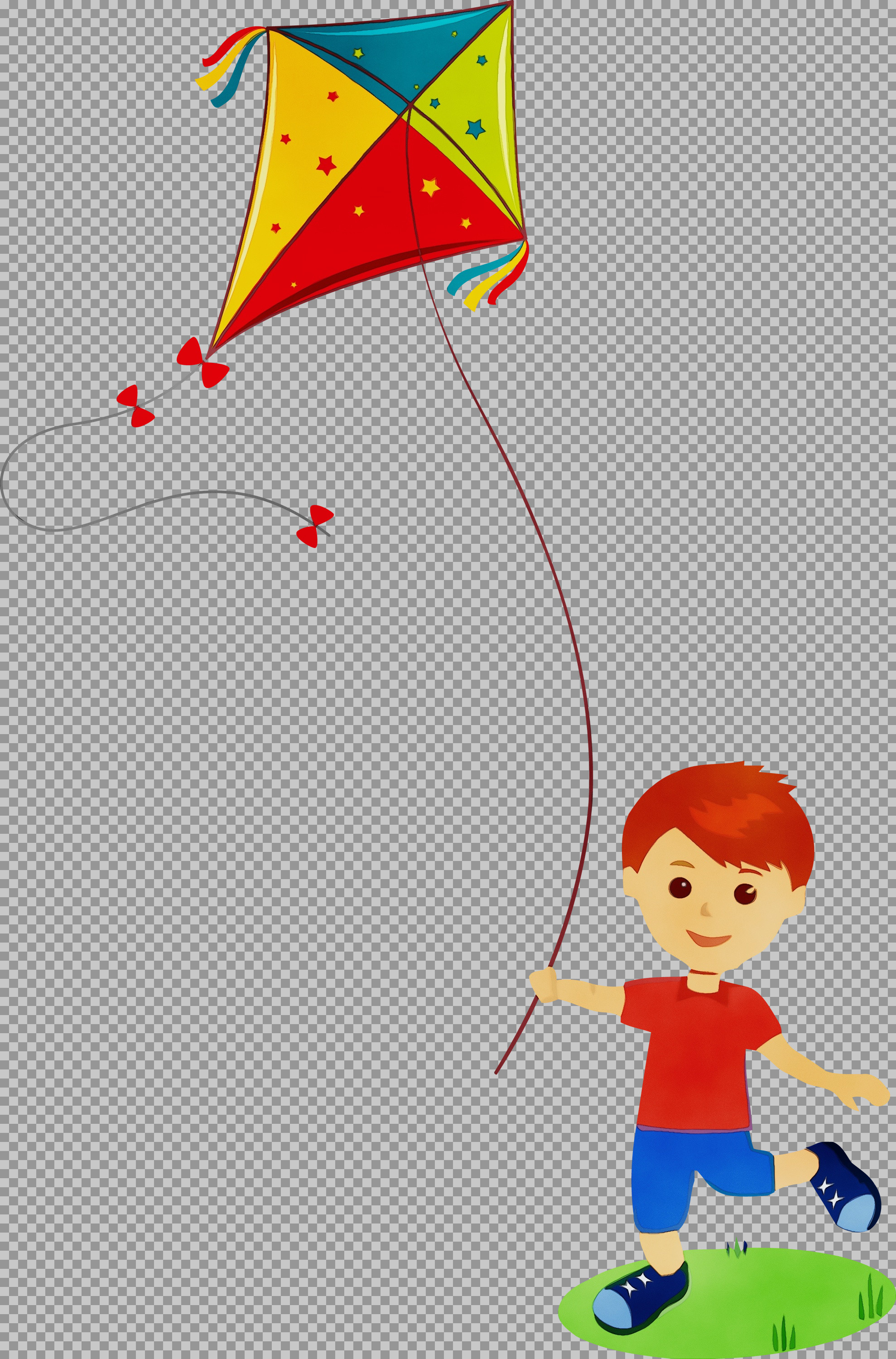 Cartoon Boy Flying a Kite PNG Illustration...