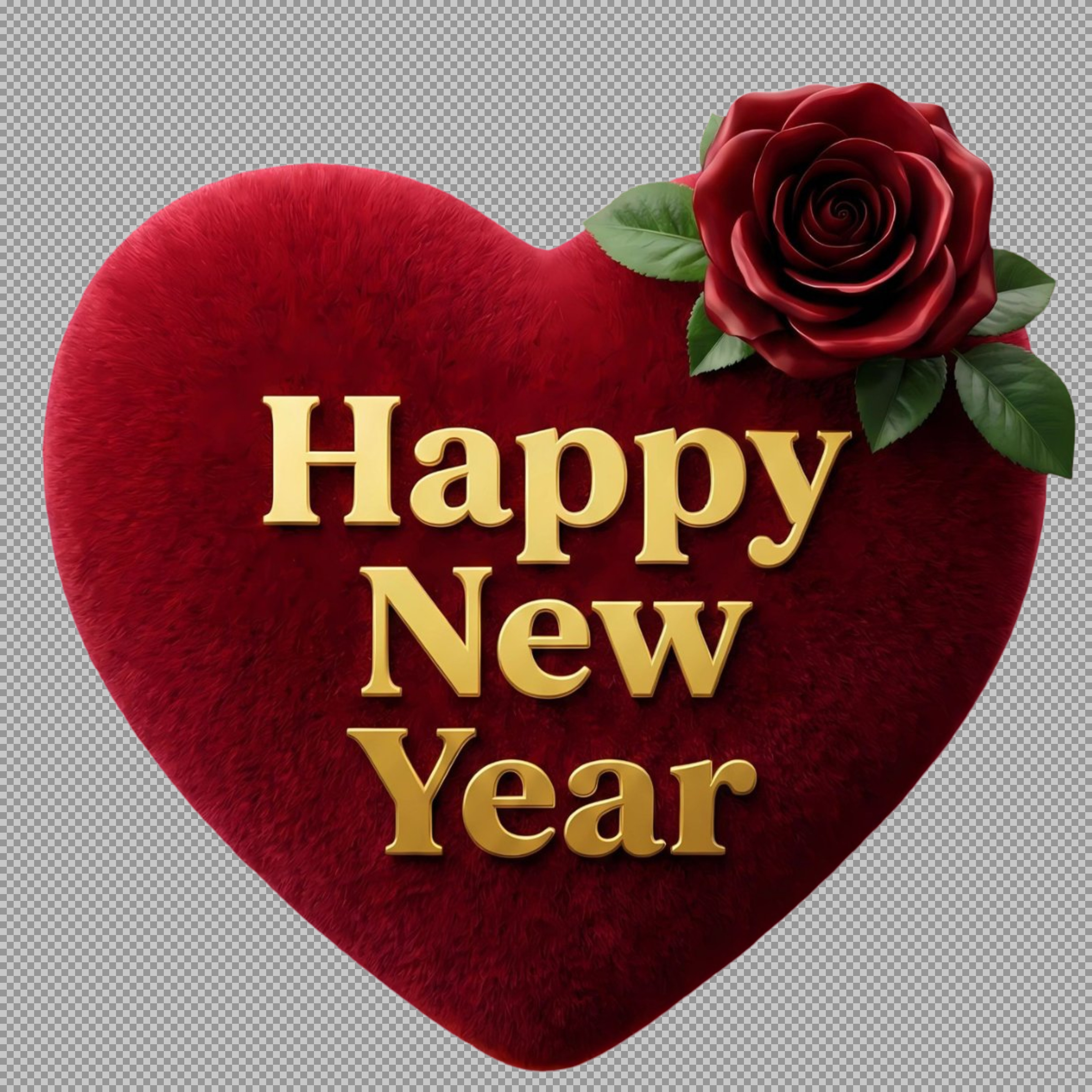 Happy New Year Heart with Rose PNG | Romantic Greeting