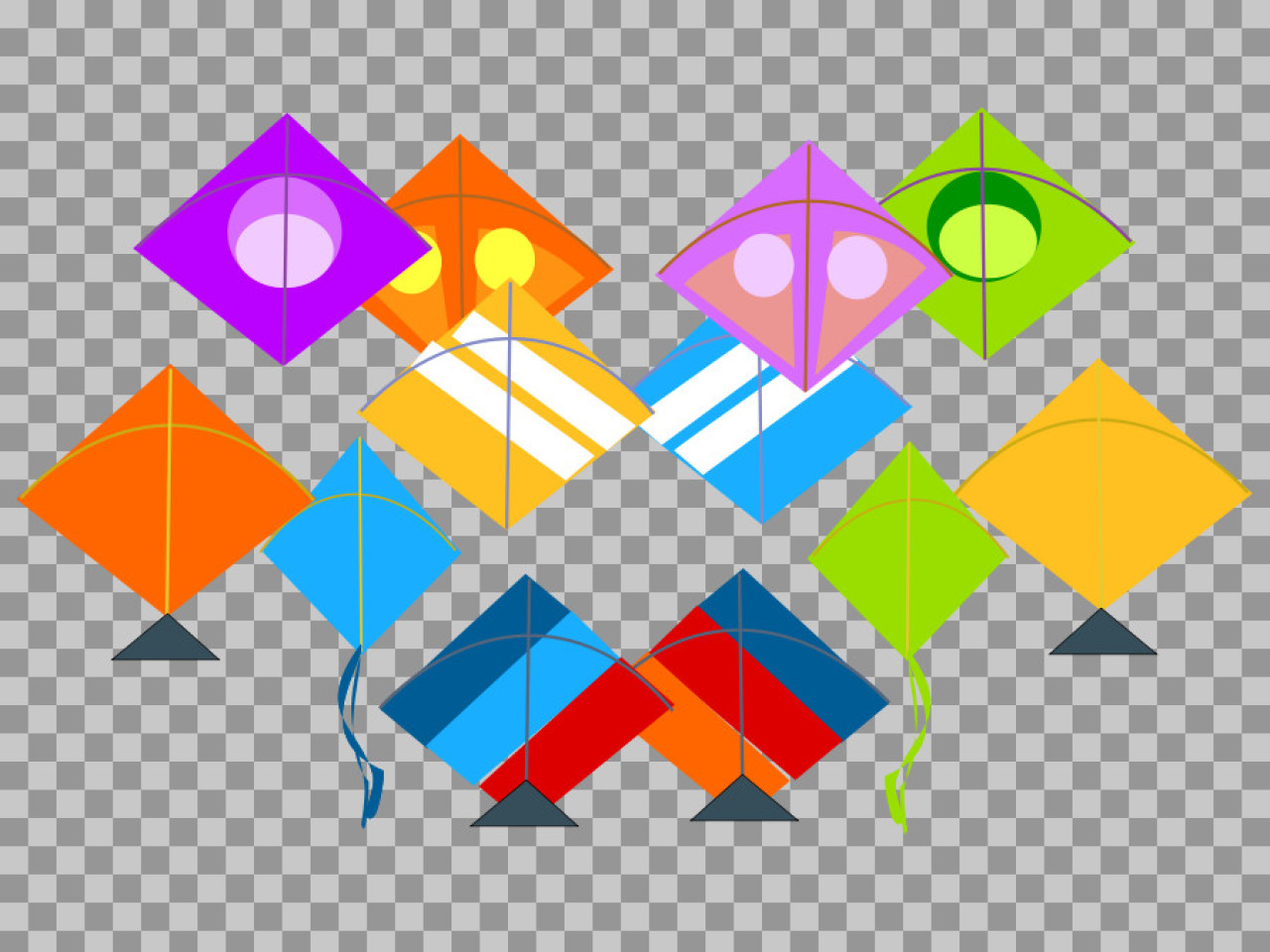 Colorful Kites Group PNG | Makar Sankranti & Festival Vector Graphic