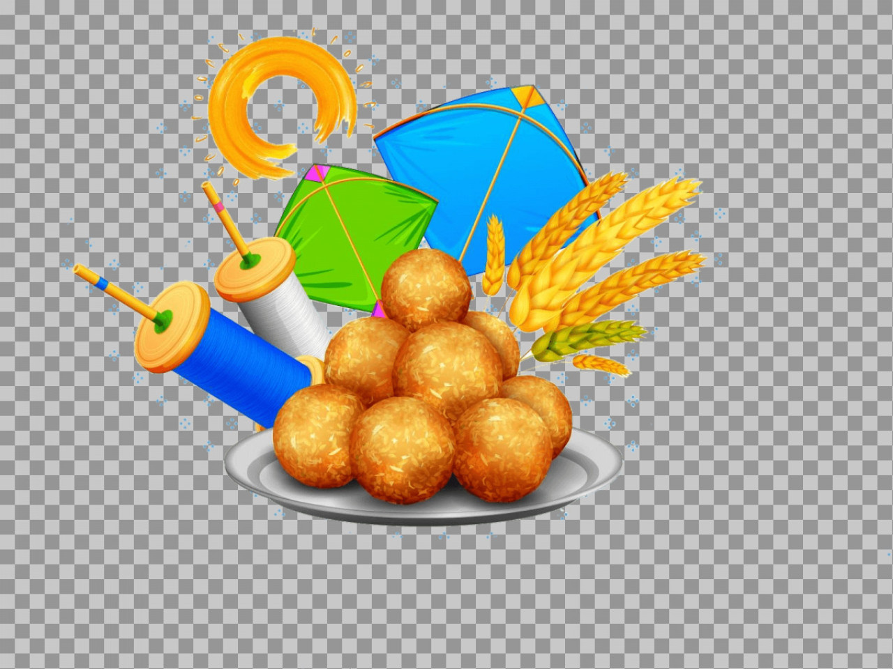 Makar Sankranti PNG | Til Ladoo, Kites & Harvest Festival Illustration