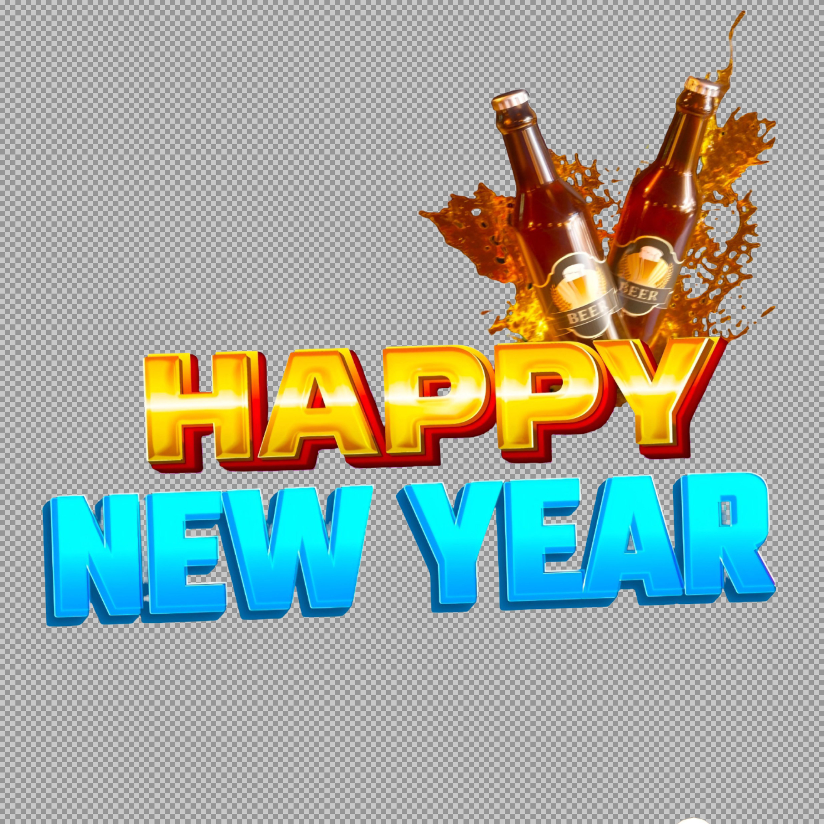 Happy New Year Beer Celebration PNG text | Festive Party Graphic