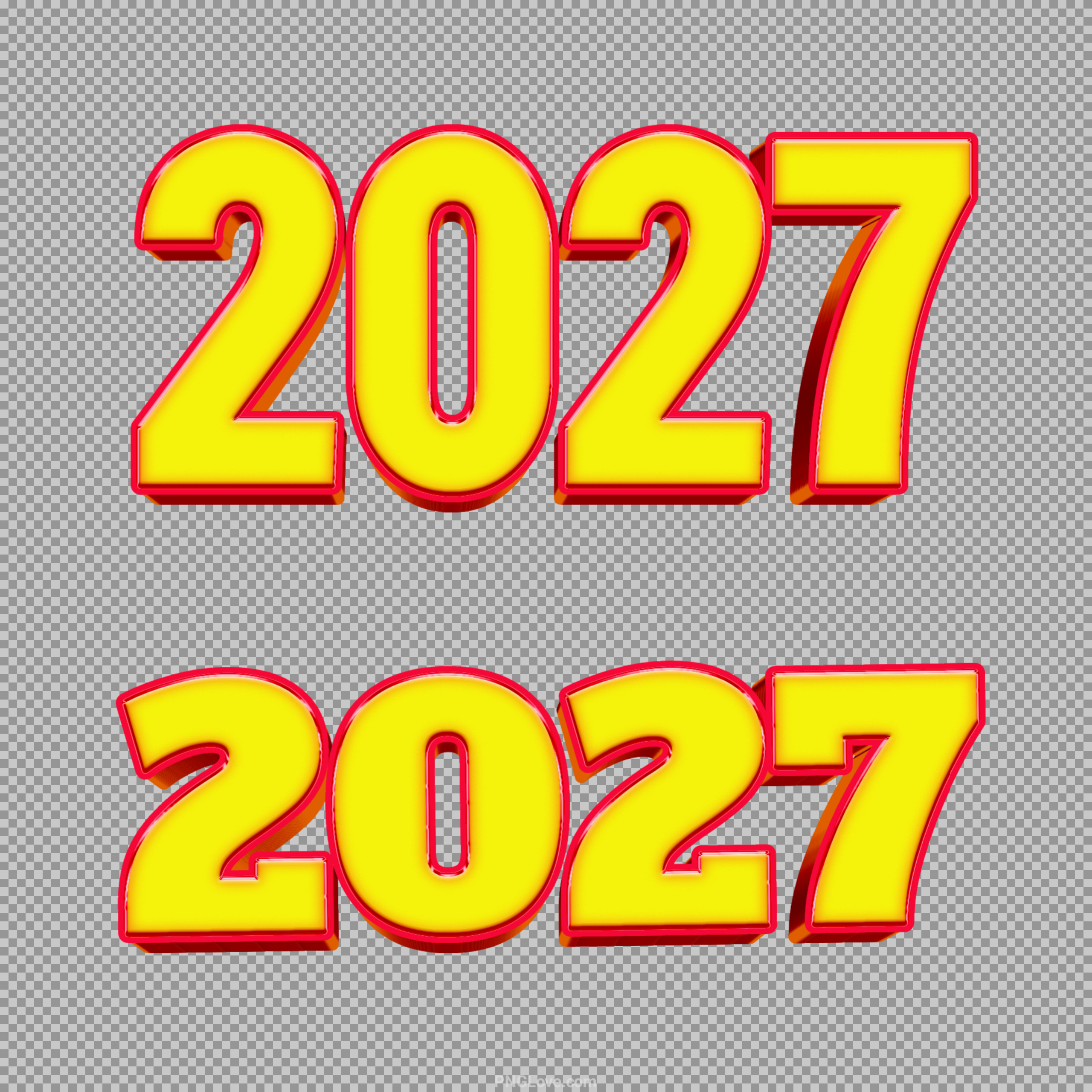Free 2027 PNG Image | 3D Yellow & Red Year Text Graphic
