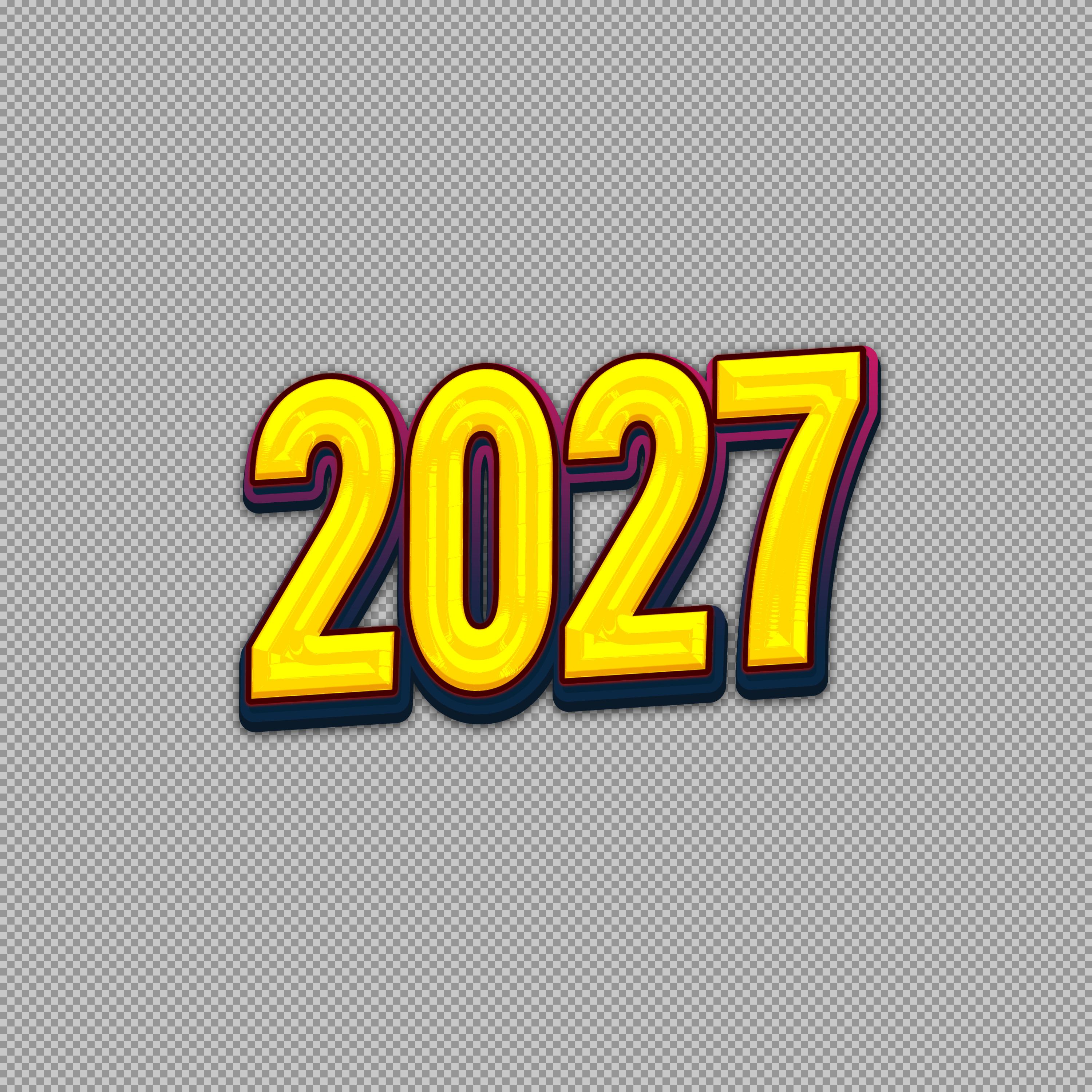 2027 Golden 3D Text PNG Transparent Background