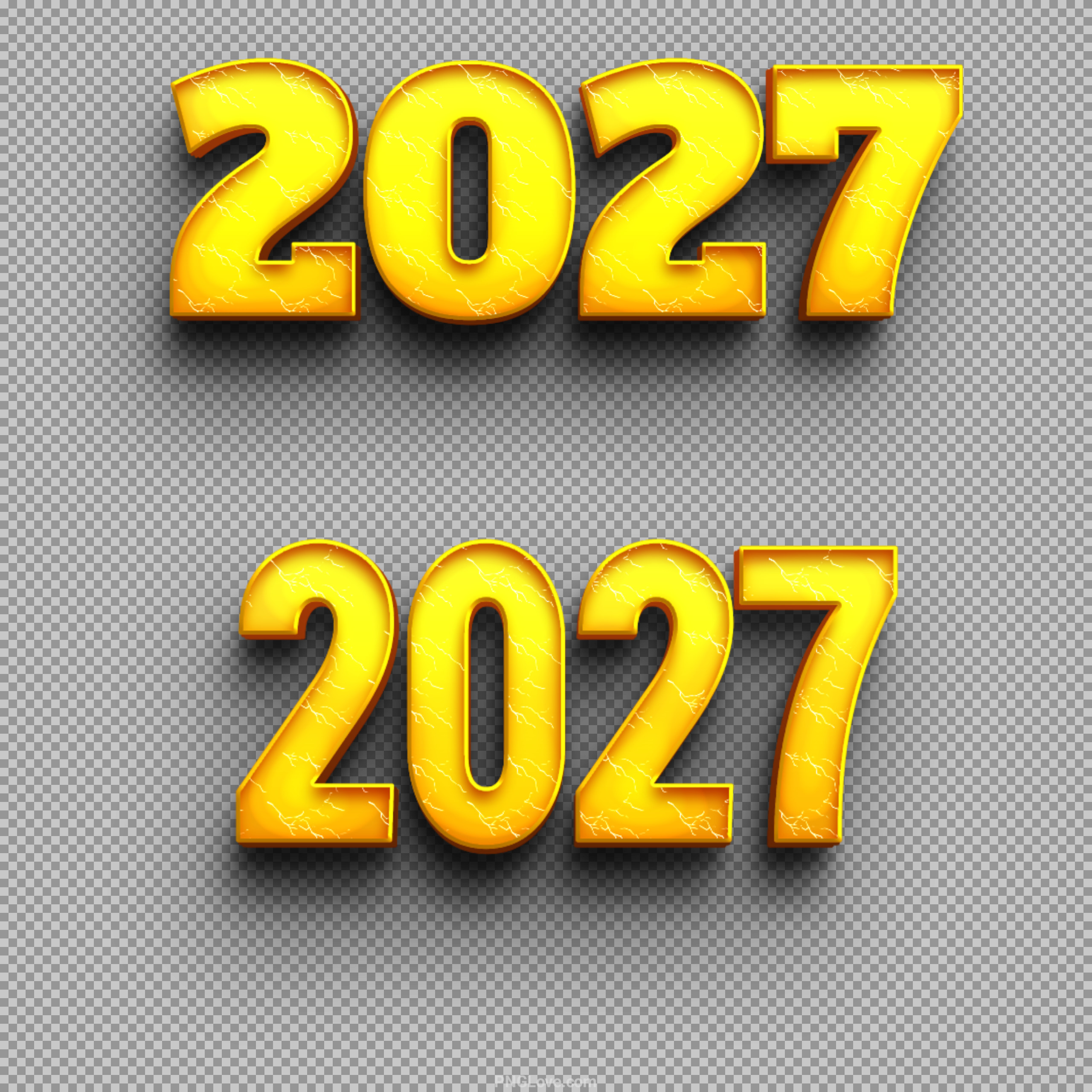 2027 Gold 3D Text PNG | Transparent Background