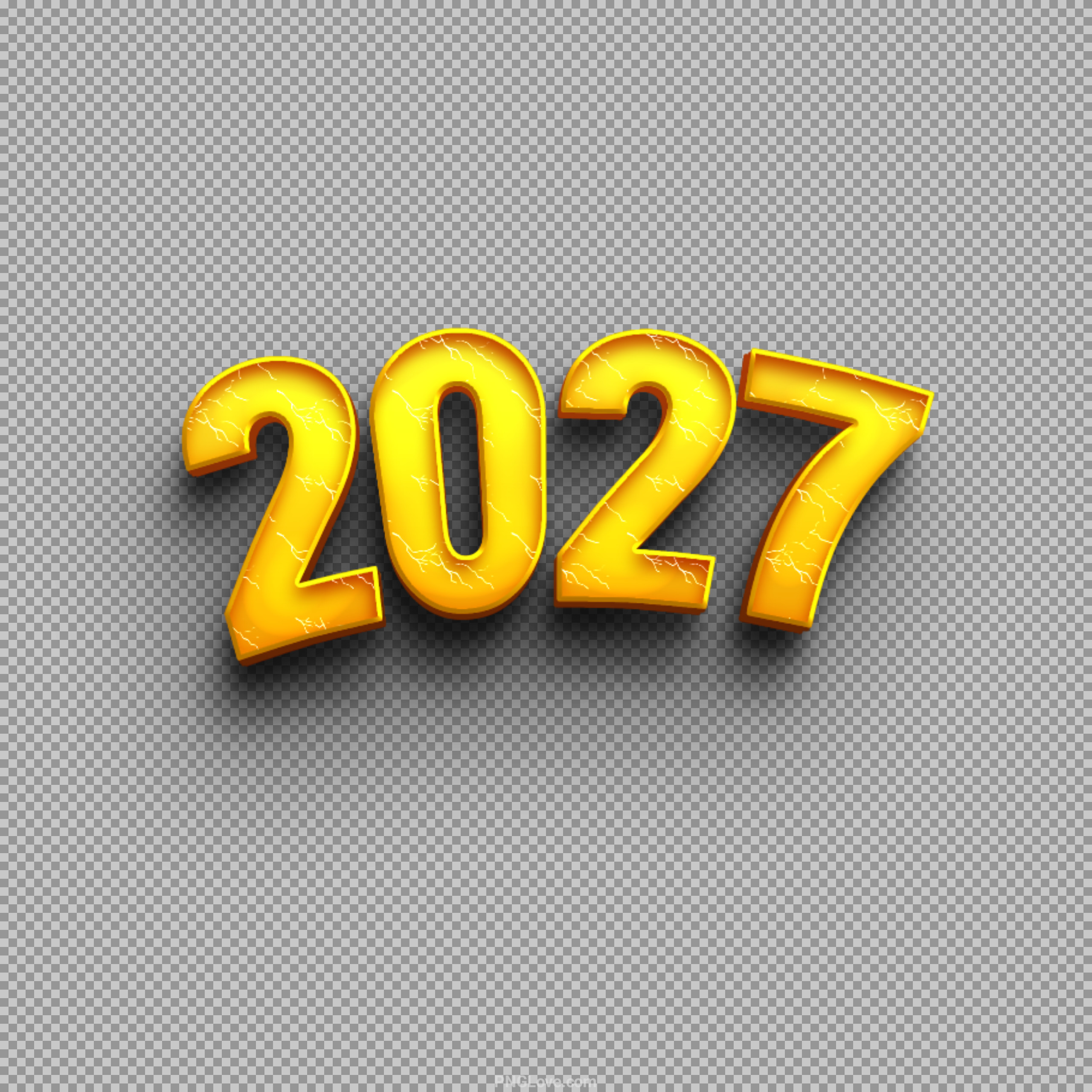 2027 PNG Text | Gold 3D Numbers with Lightning Effect...
