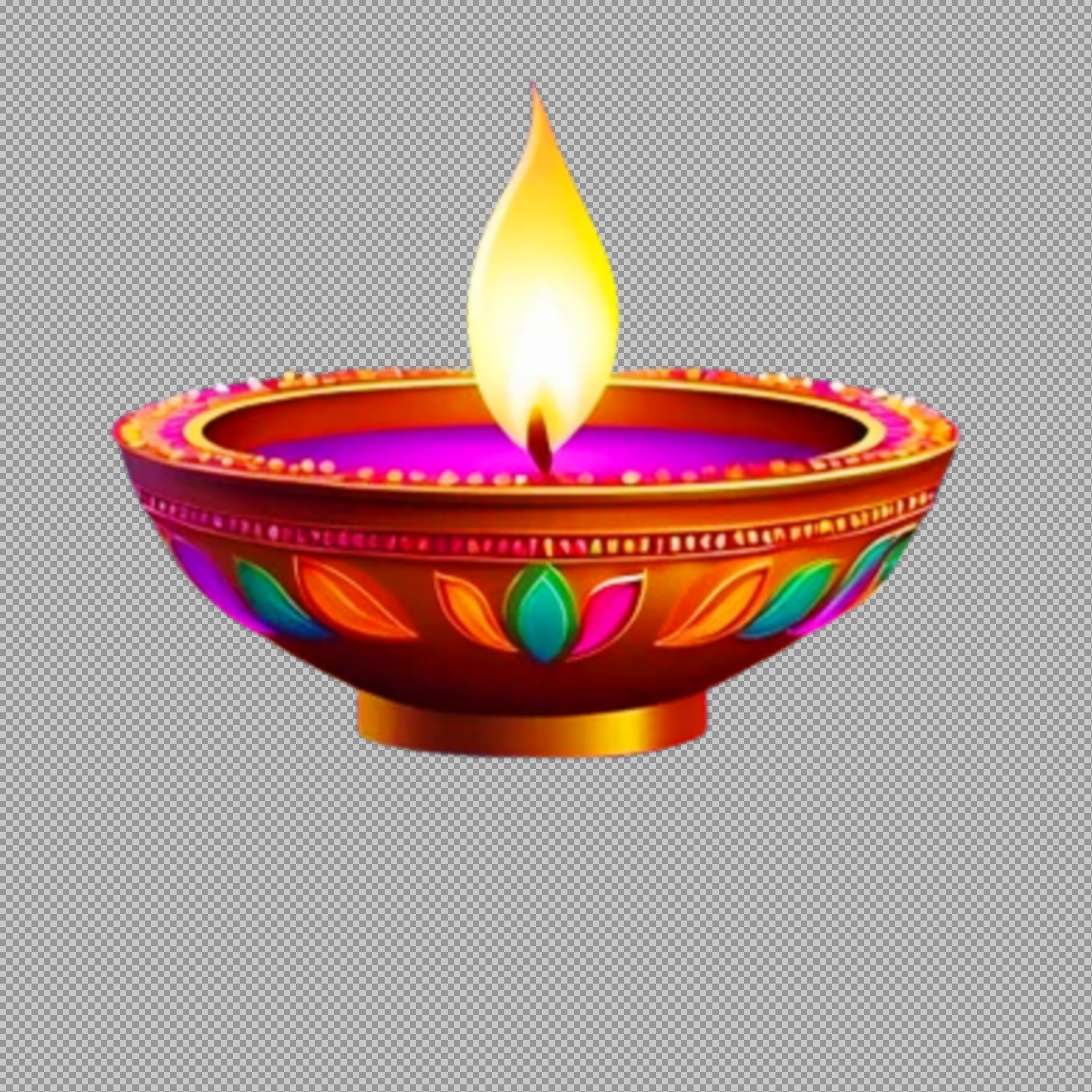 Diwali Diya PNG | Colorful Decorative Oil Lamp with Flame