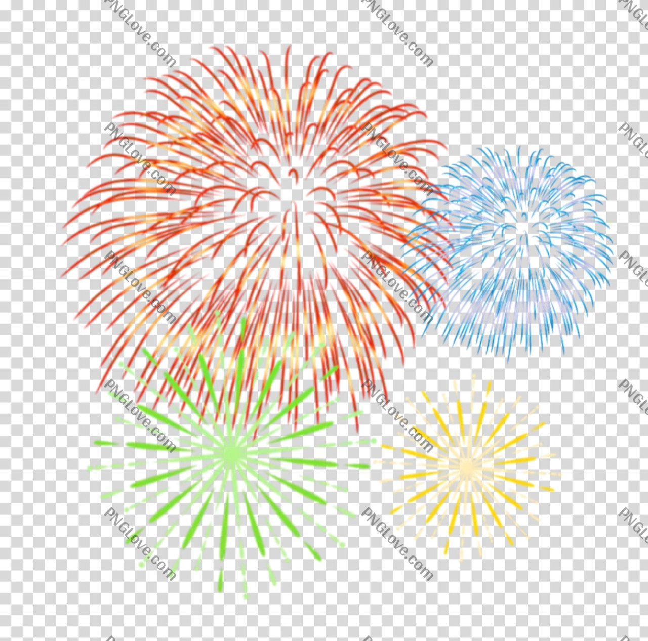 Multiple Colorful Fireworks PNG | Festive Bursts & Transparent Background