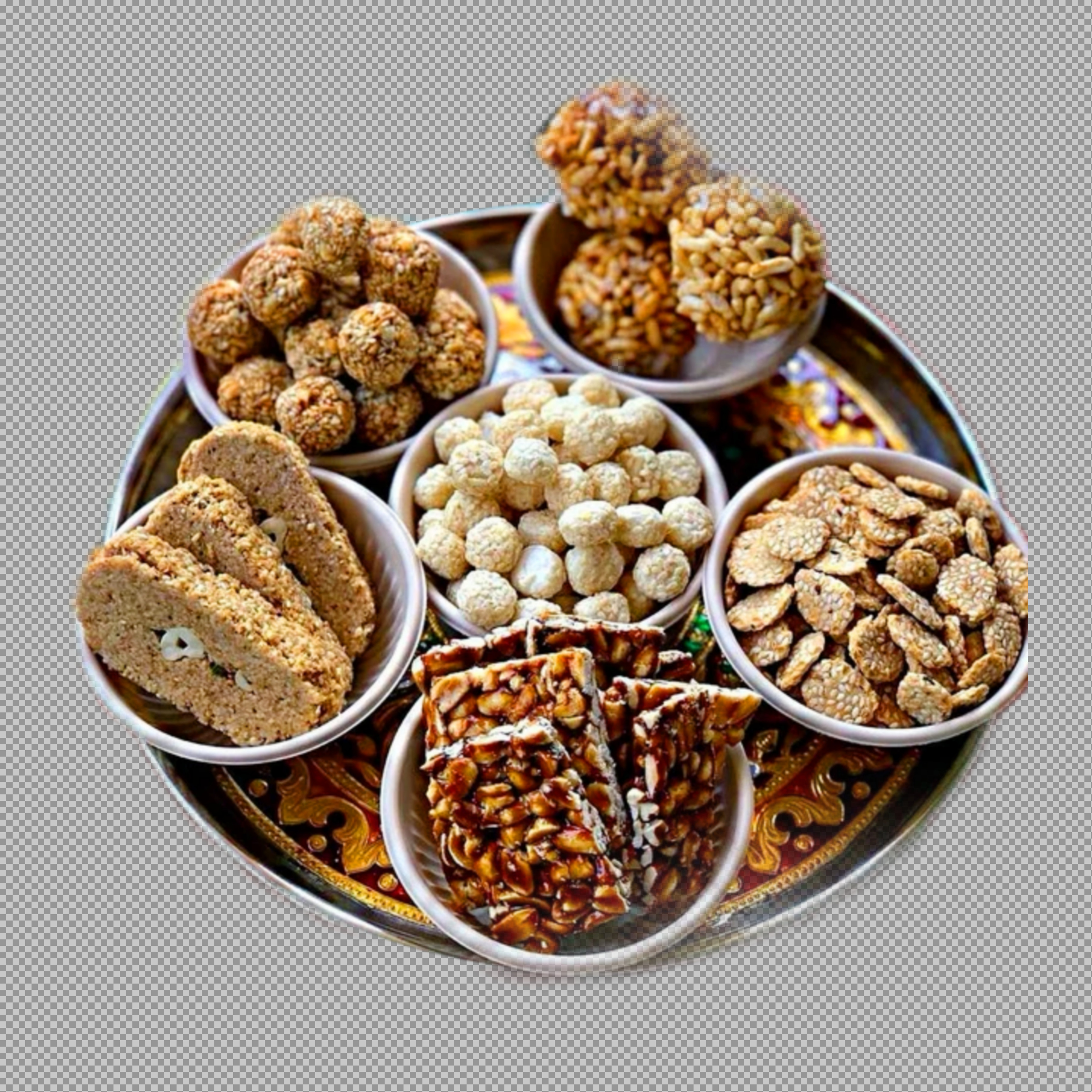 Makar Sankranti & Lohri Sweets Platter PNG | Gajak, Chikki, Ladoo...
