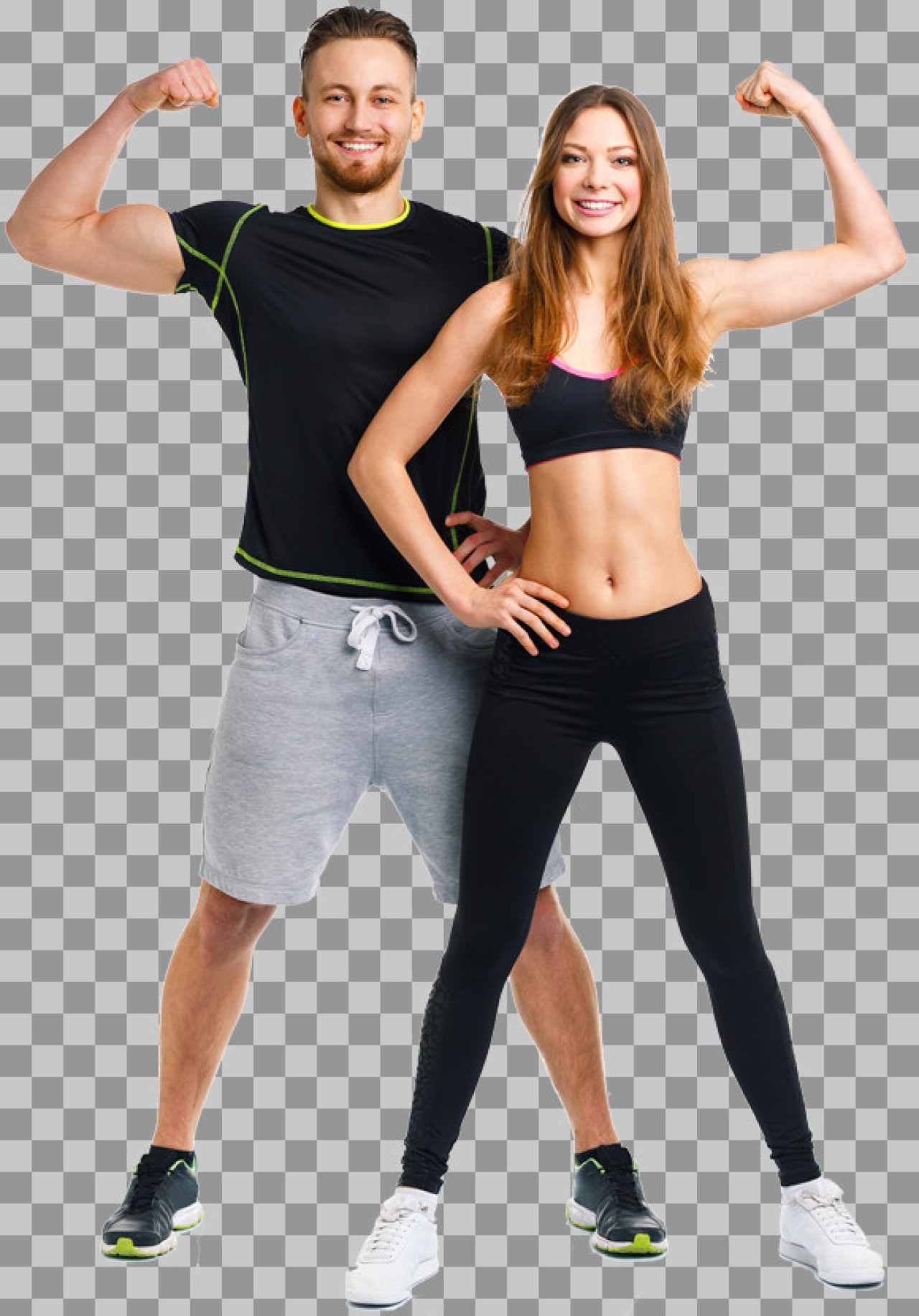 Smiling Fitness Couple Flexing | Transparent PNG Download