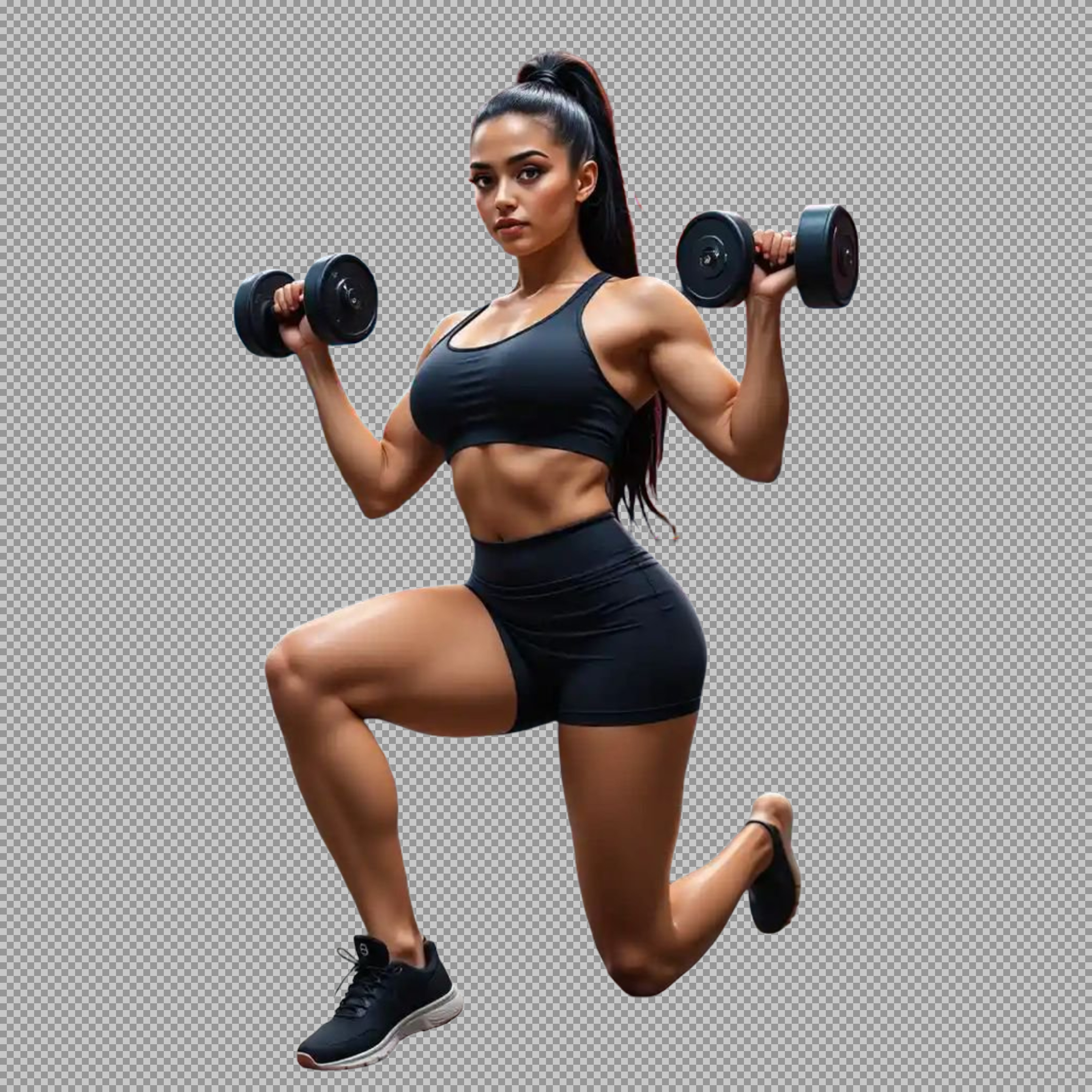 Woman Doing Dumbbell Lunges PNG | Fitness Stock Image
