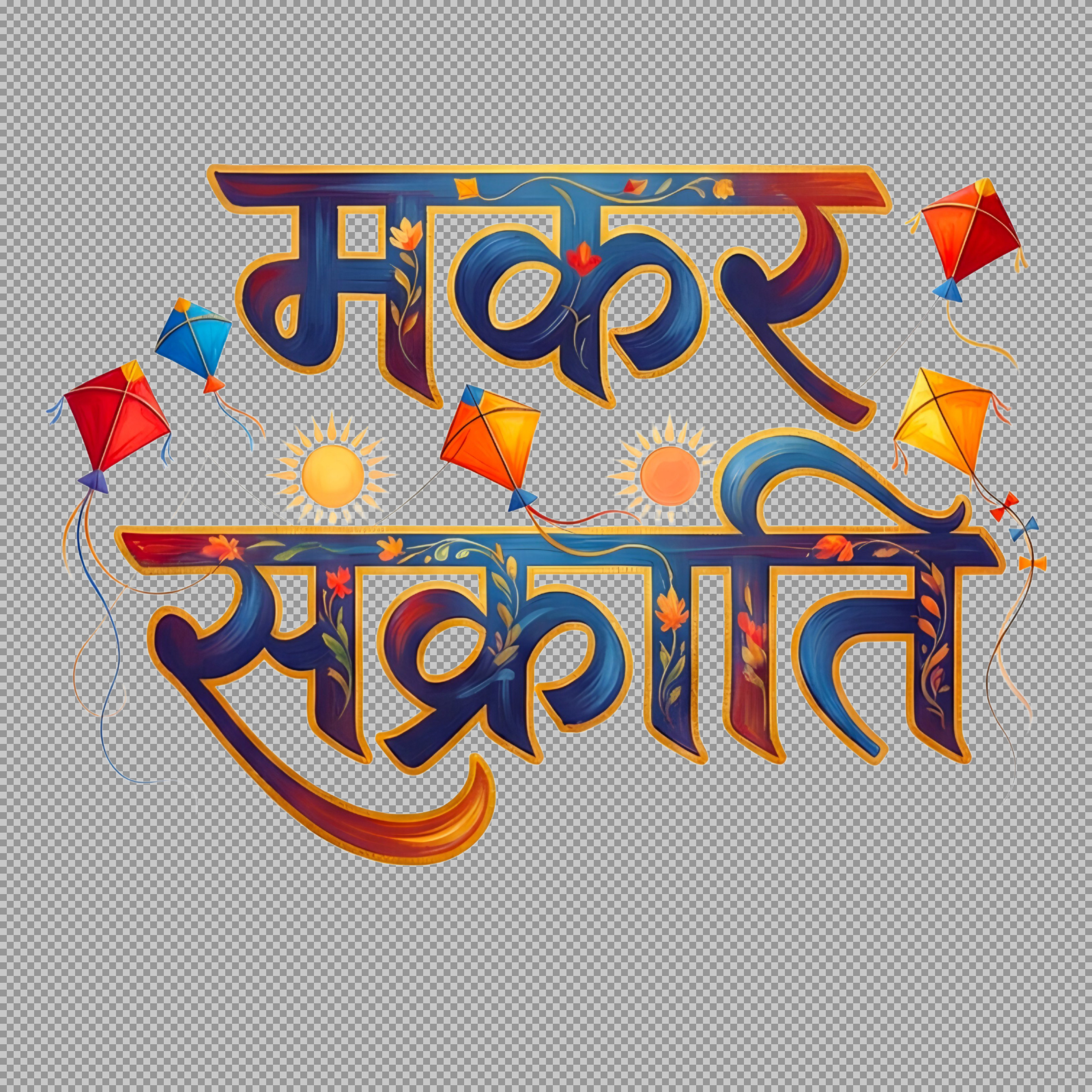 Makar Sankranti Hindi Calligraphy PNG | Festive Kite Typography Design
